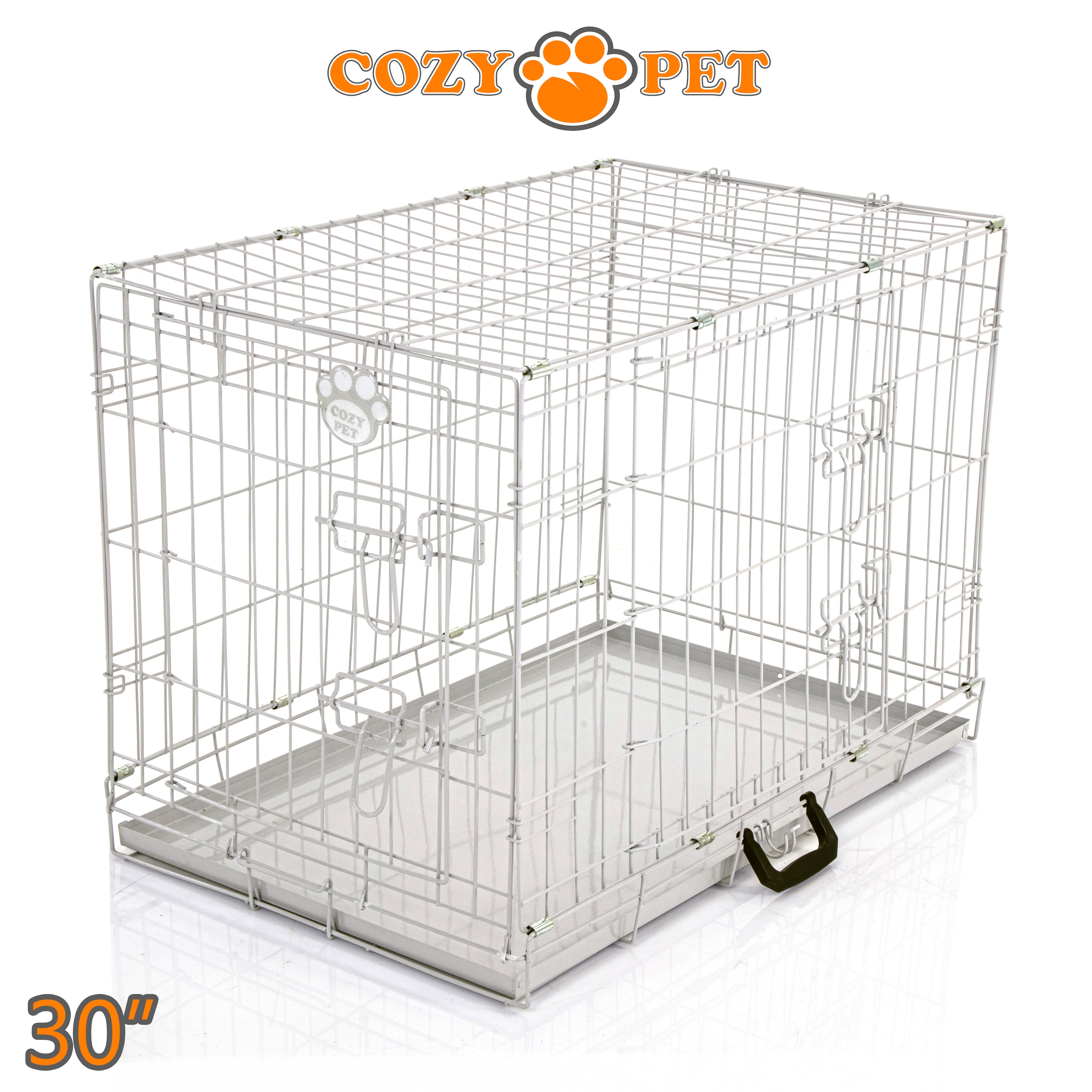 30" Cozy Pet Dog Cage in Light Grey with Metal Tray - DC30G