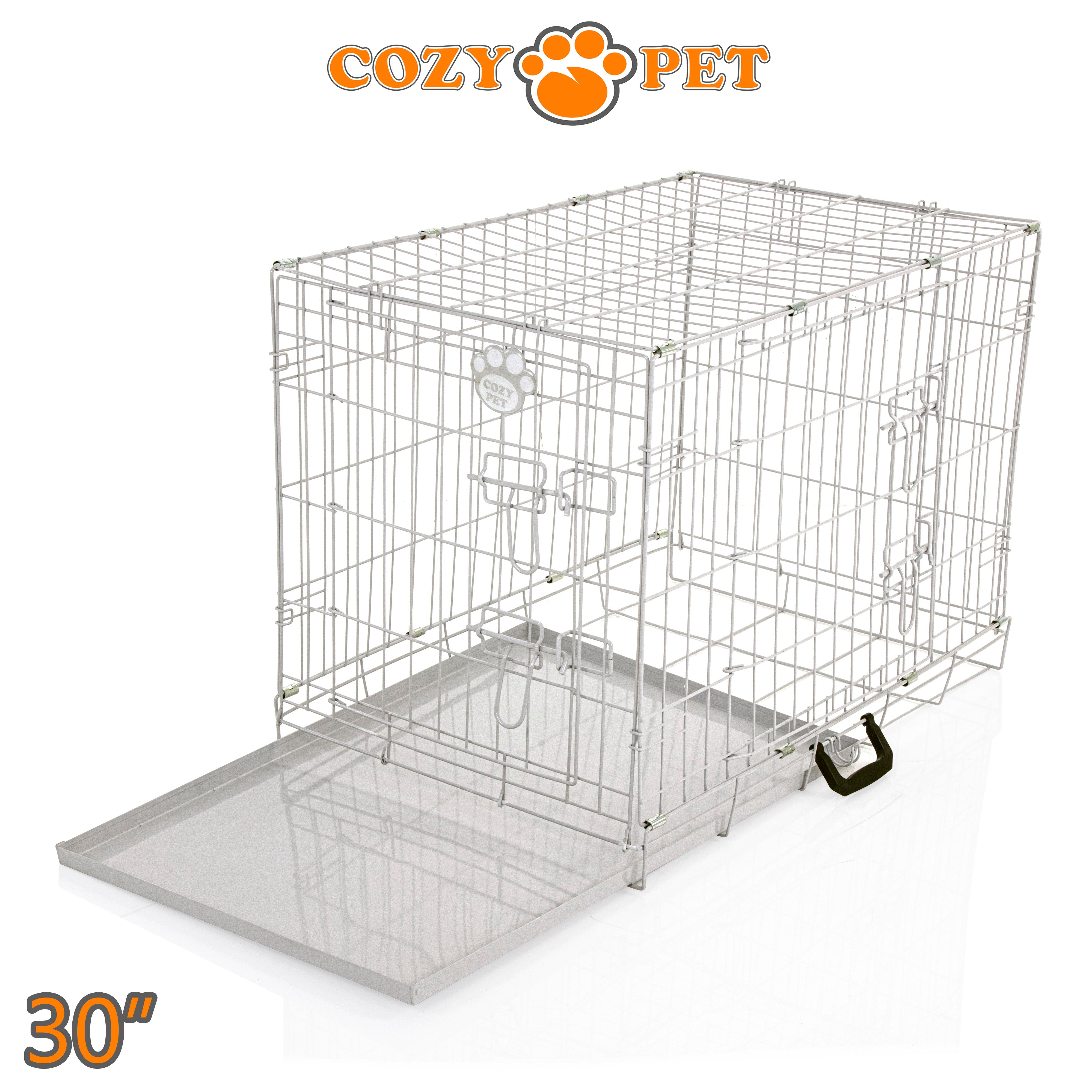 30" Cozy Pet Dog Cage in Light Grey with Metal Tray - DC30G