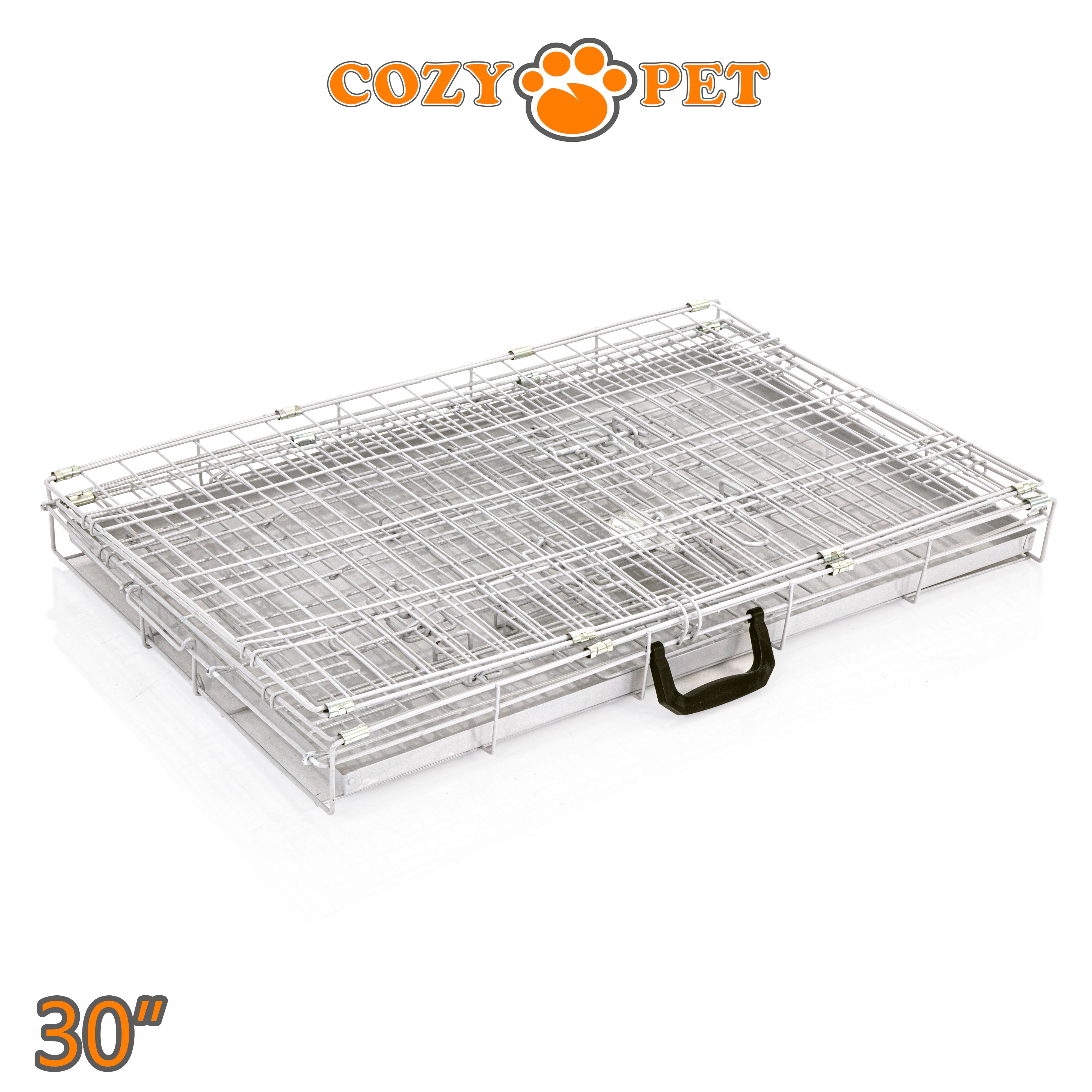 30" Cozy Pet Dog Cage in Light Grey with Metal Tray - DC30G