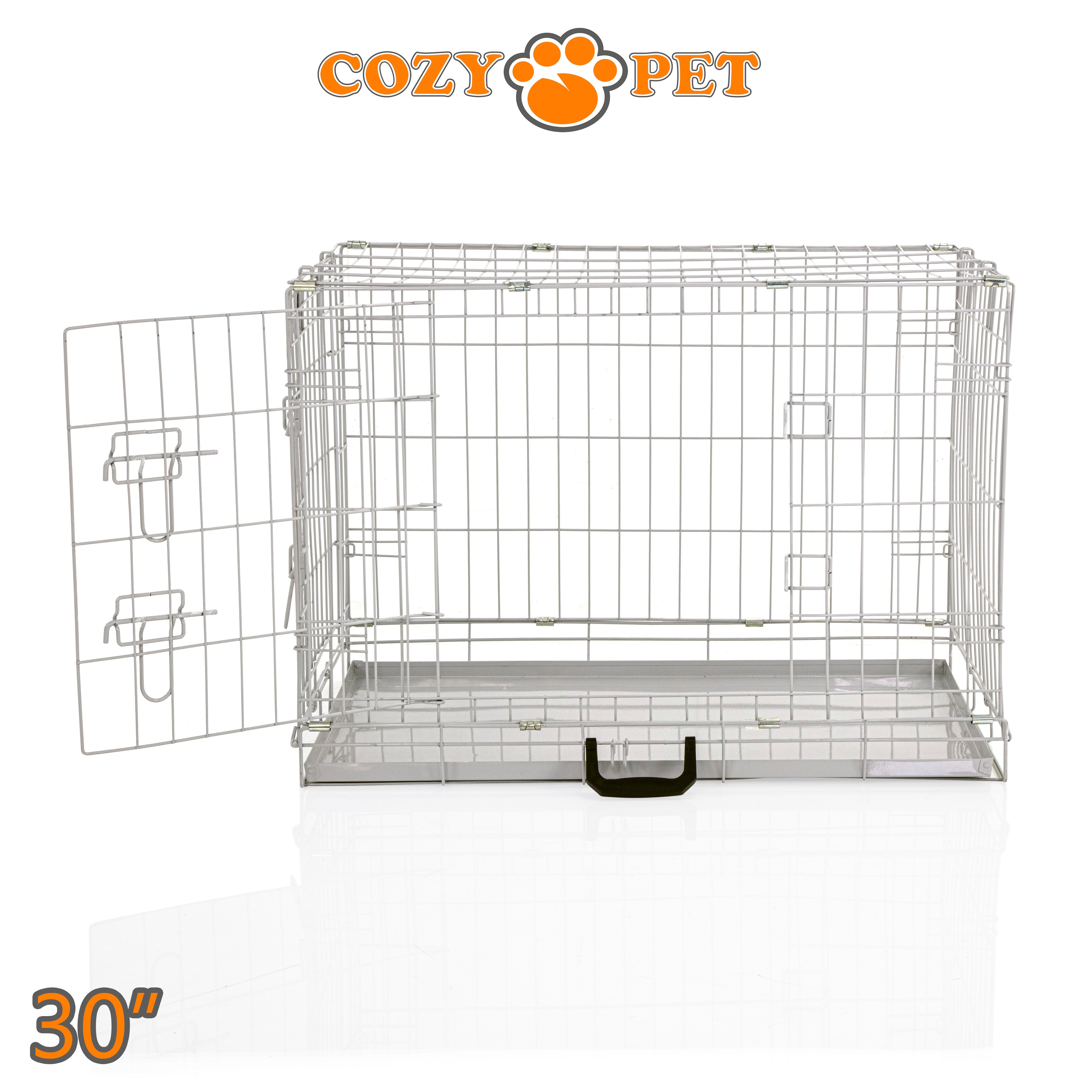 30" Cozy Pet Dog Cage in Light Grey with Metal Tray - DC30G