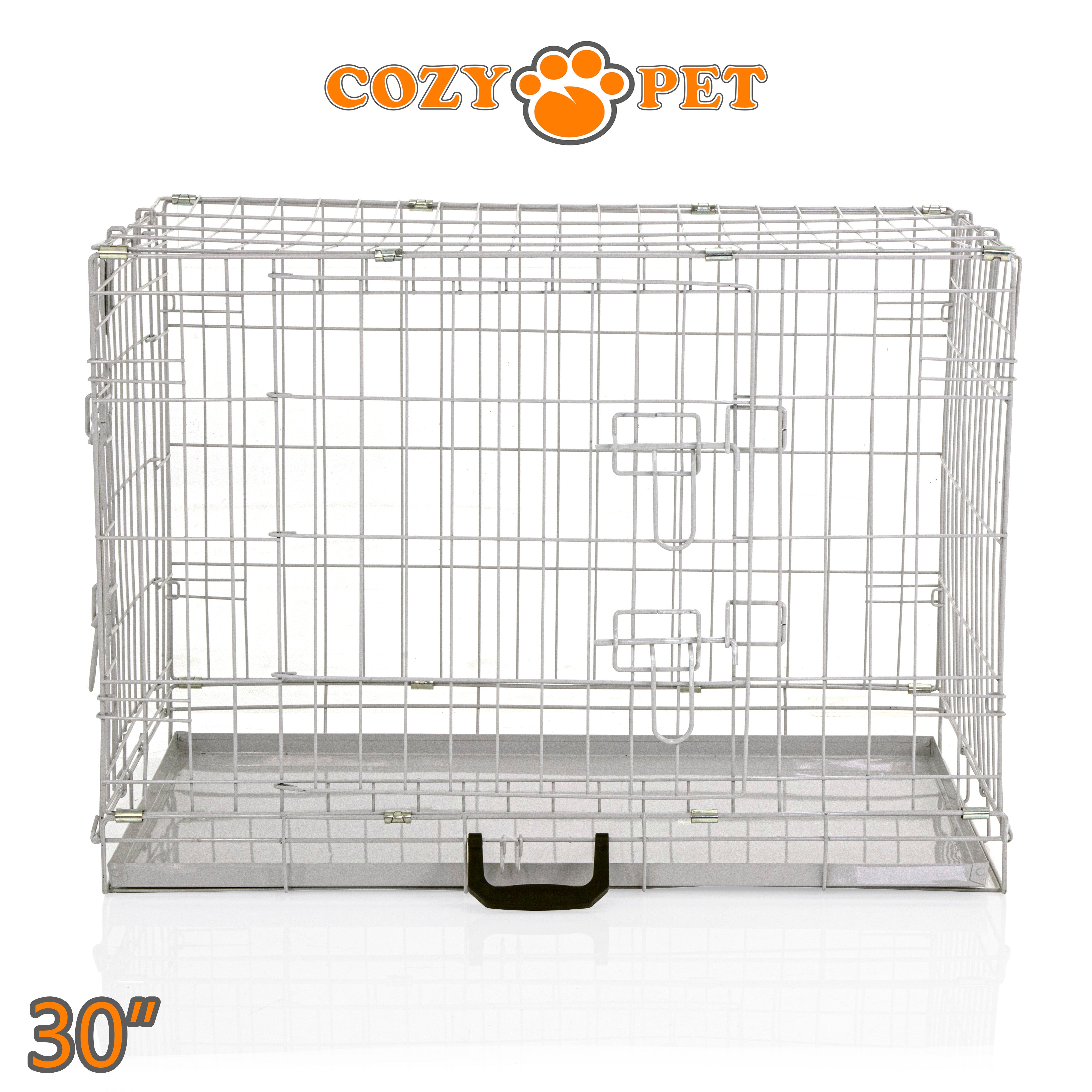 30" Cozy Pet Dog Cage in Light Grey with Metal Tray - DC30G