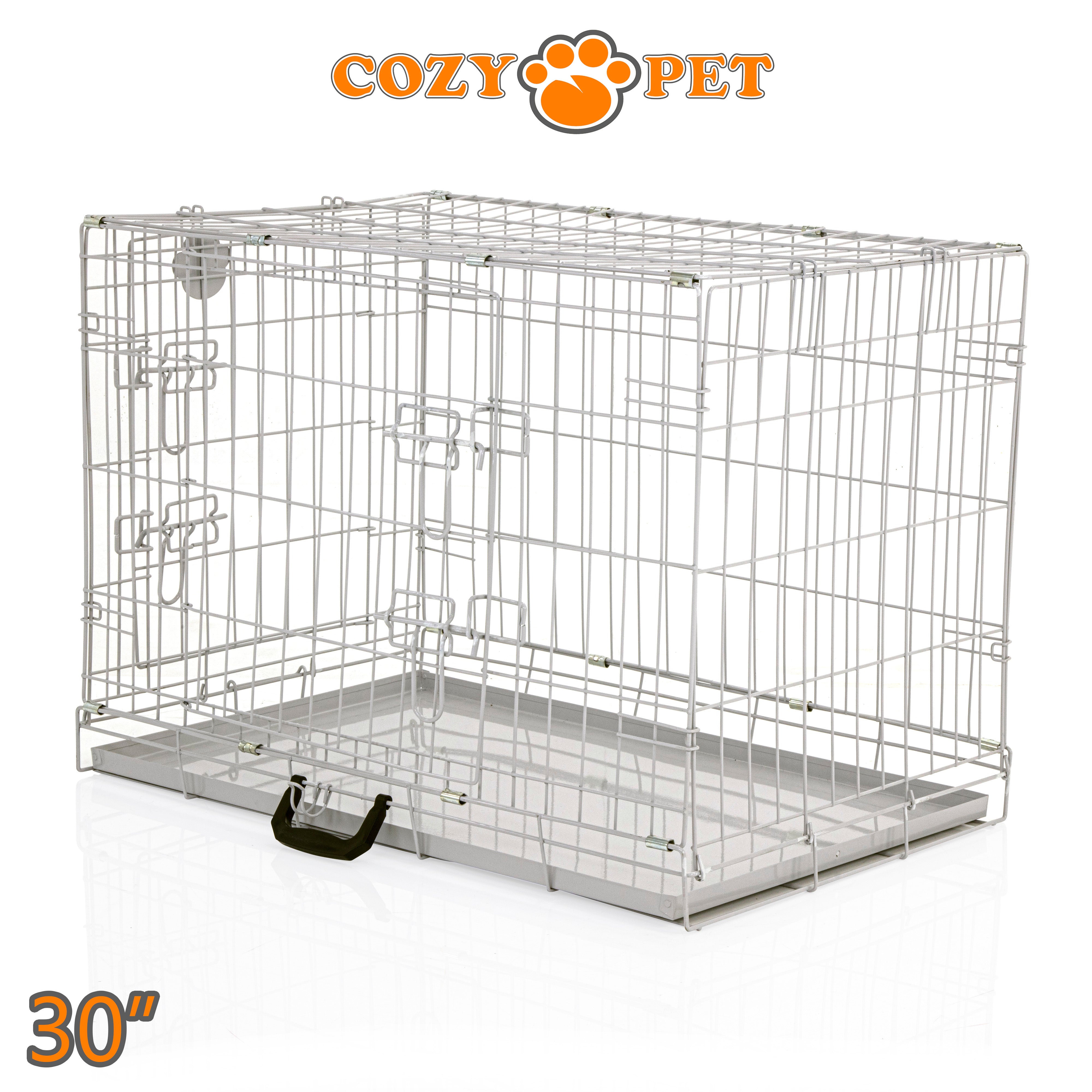 30" Cozy Pet Dog Cage in Light Grey with Metal Tray - DC30G