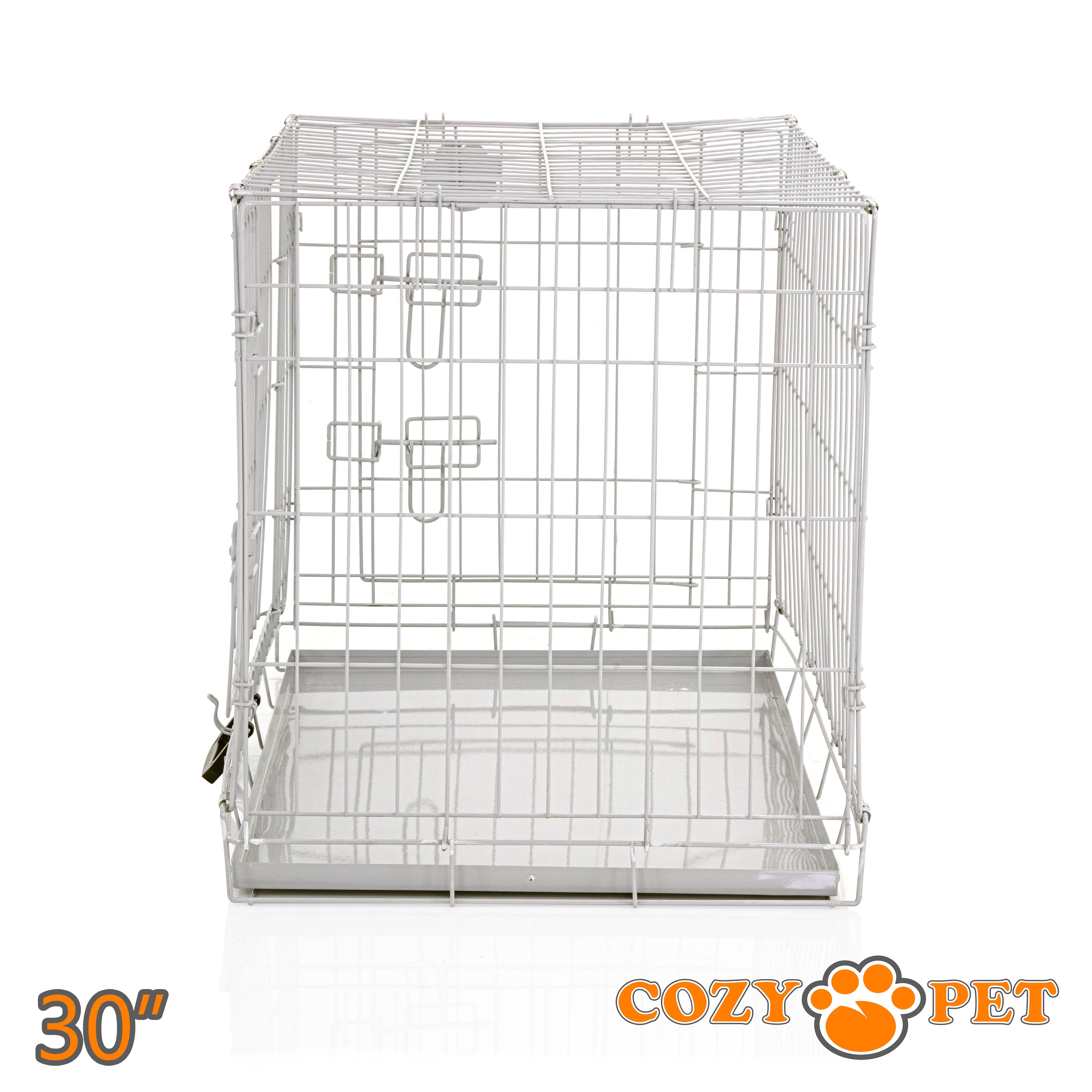 30" Cozy Pet Dog Cage in Light Grey with Metal Tray - DC30G