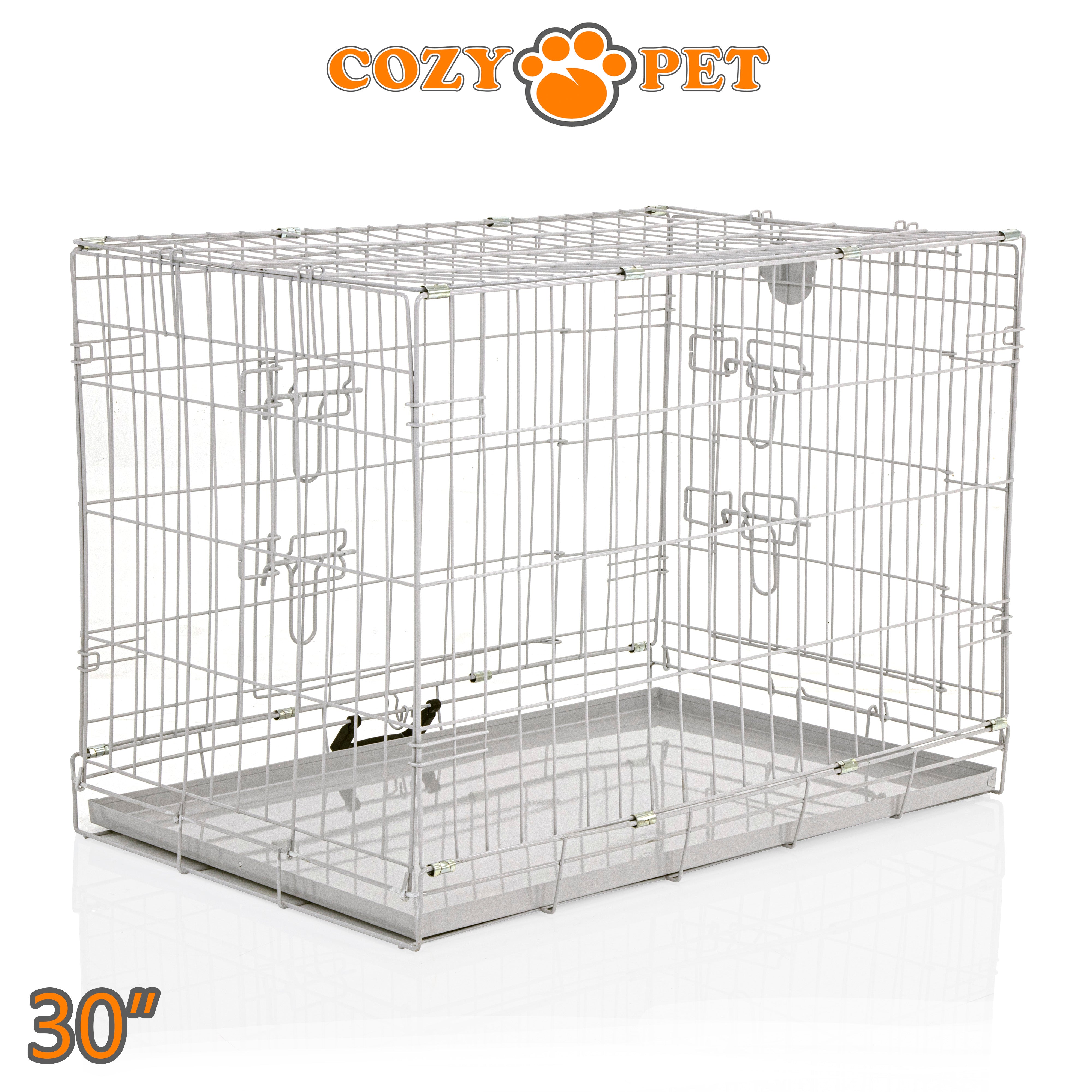 30" Cozy Pet Dog Cage in Light Grey with Metal Tray - DC30G