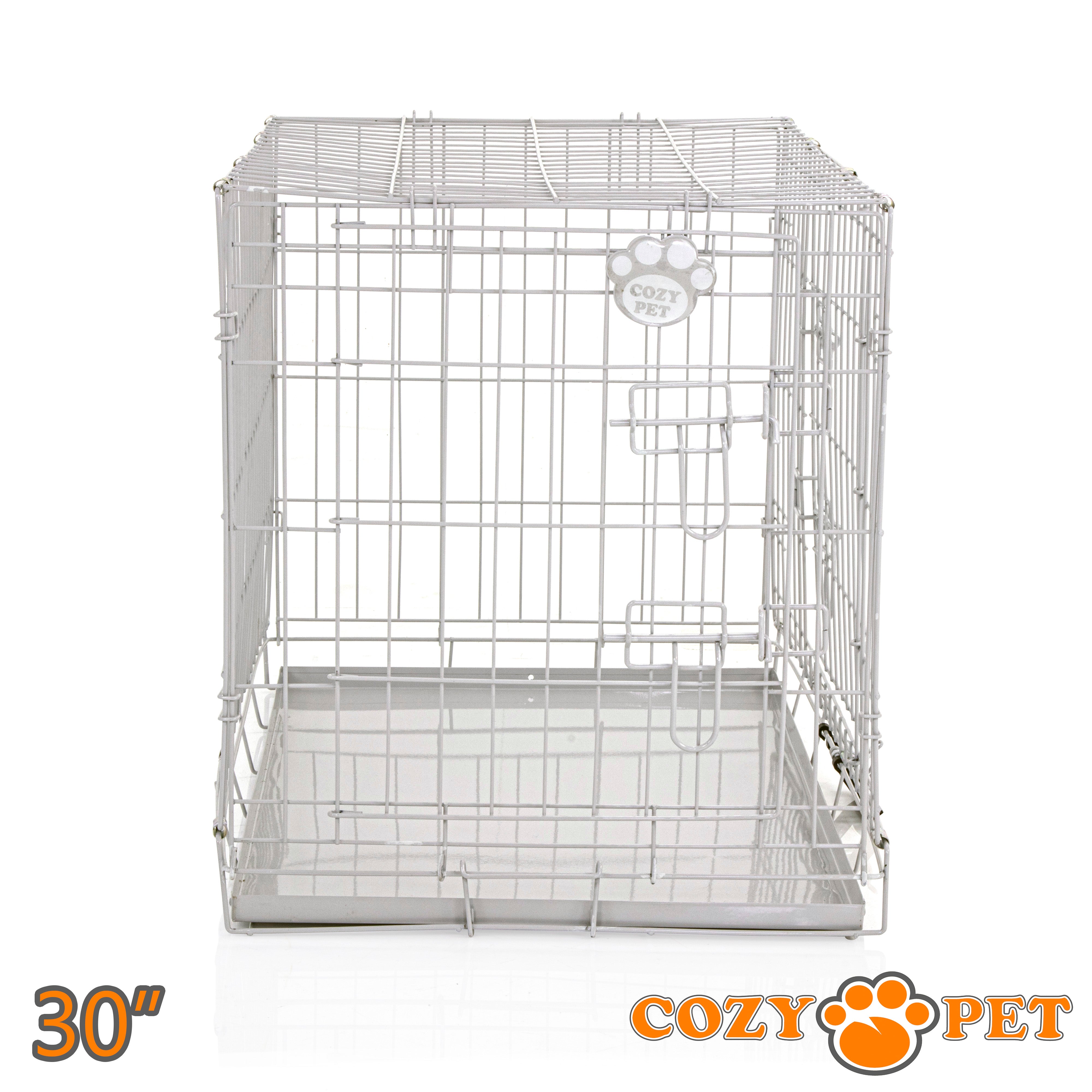 30" Cozy Pet Dog Cage in Light Grey with Metal Tray - DC30G