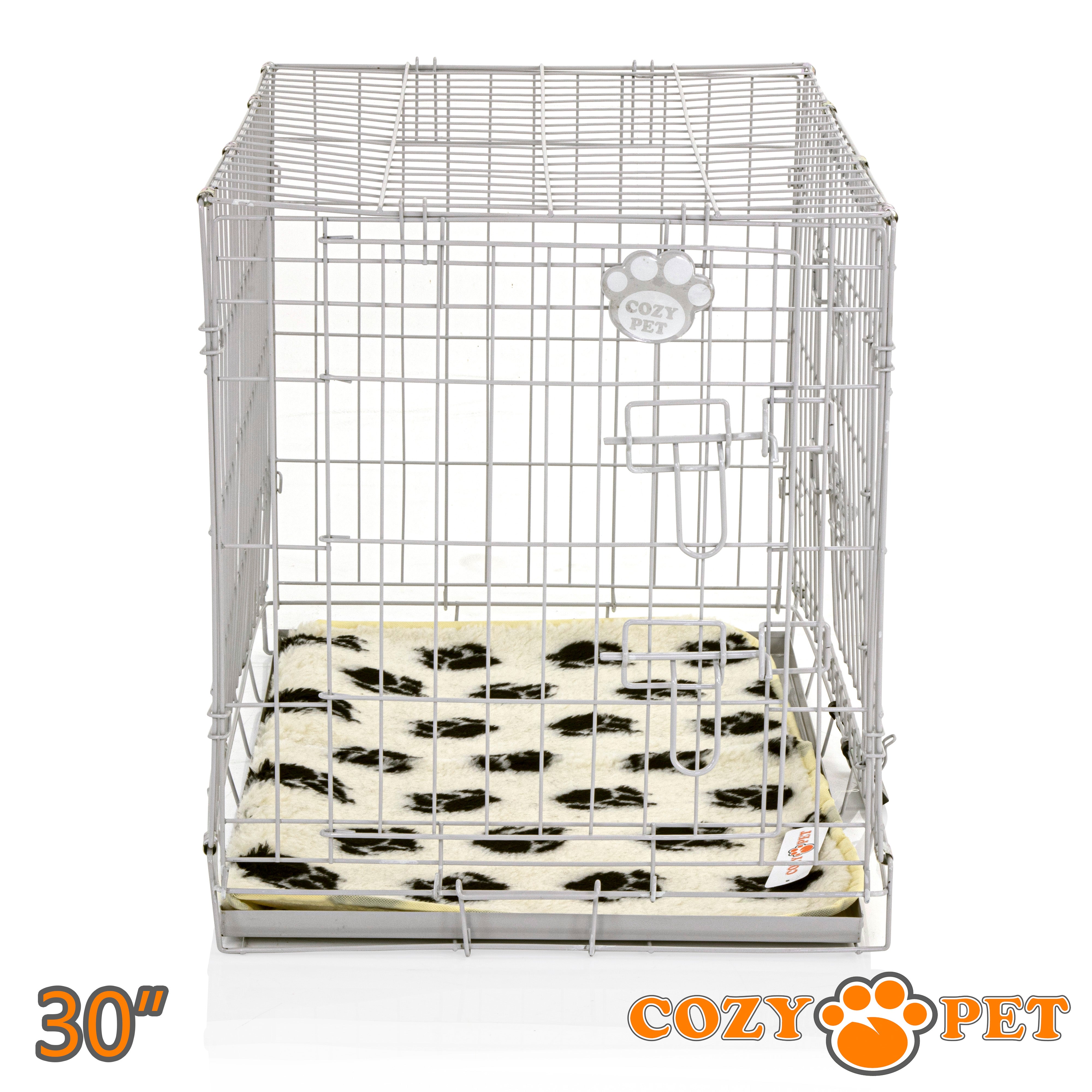 30" Cozy Pet Dog Cage in Light Grey with Tailored Vet Bedding and Metal Tray - DC30G + VB30C