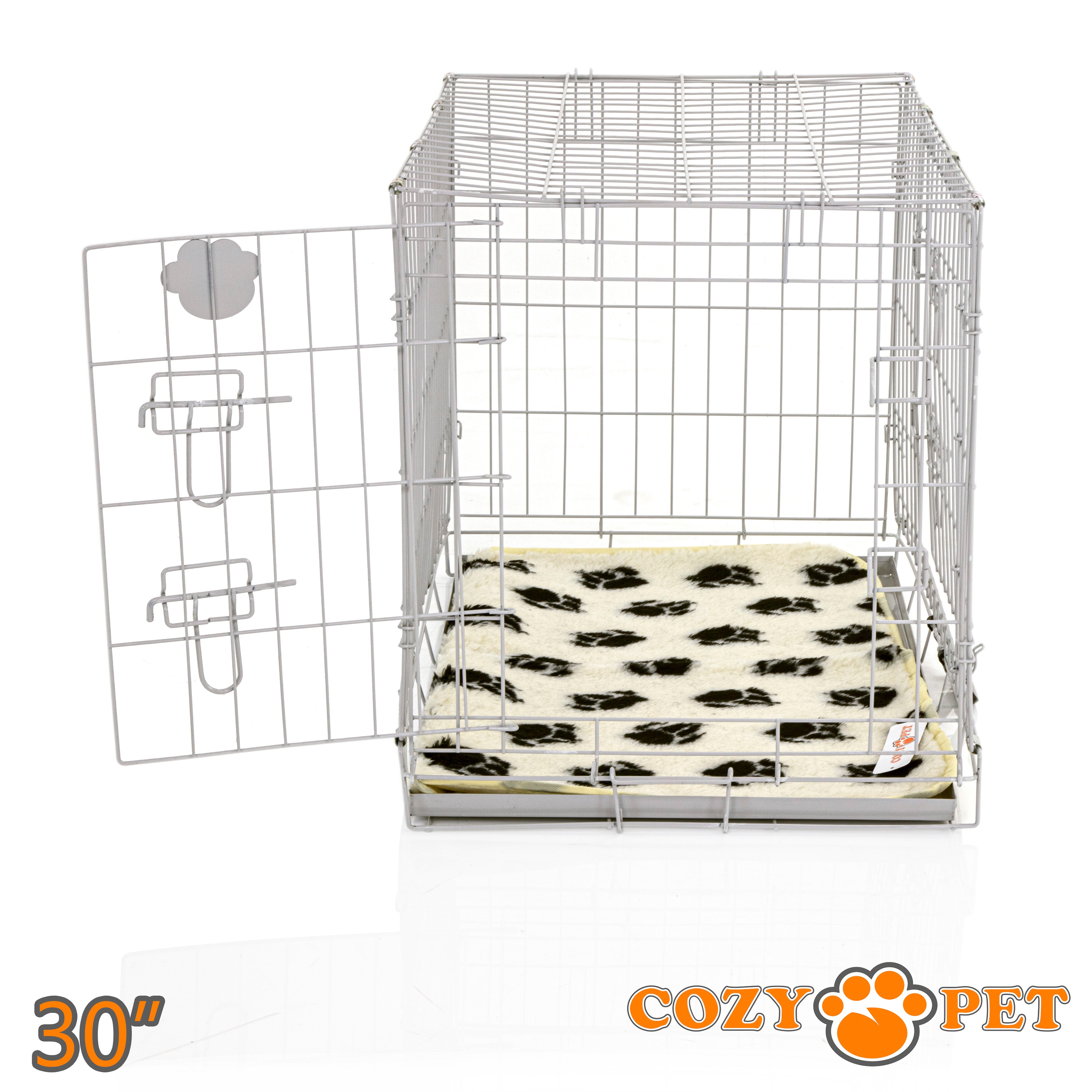 30" Cozy Pet Dog Cage in Light Grey with Tailored Vet Bedding and Metal Tray - DC30G + VB30C