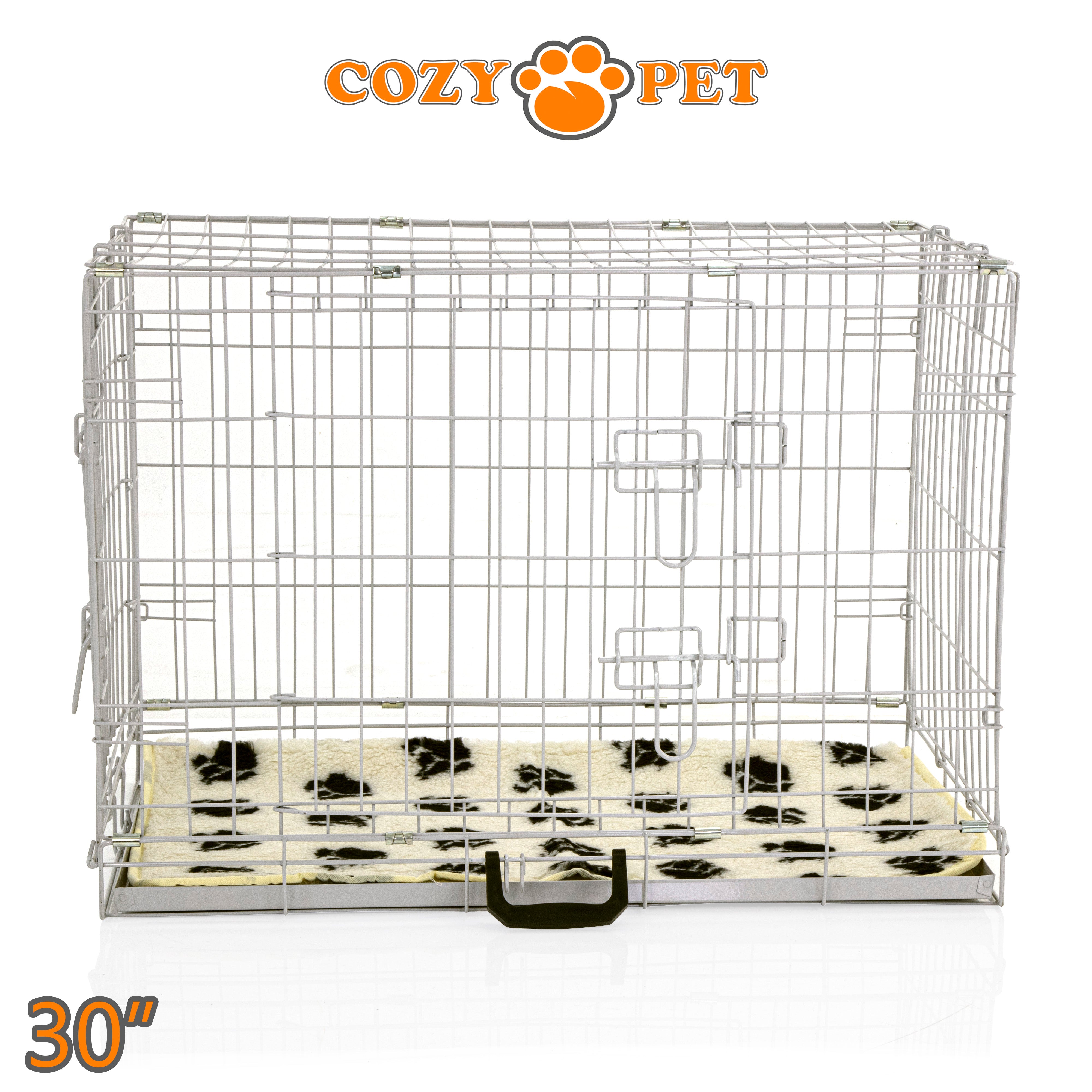 30" Cozy Pet Dog Cage in Light Grey with Tailored Vet Bedding and Metal Tray - DC30G + VB30C