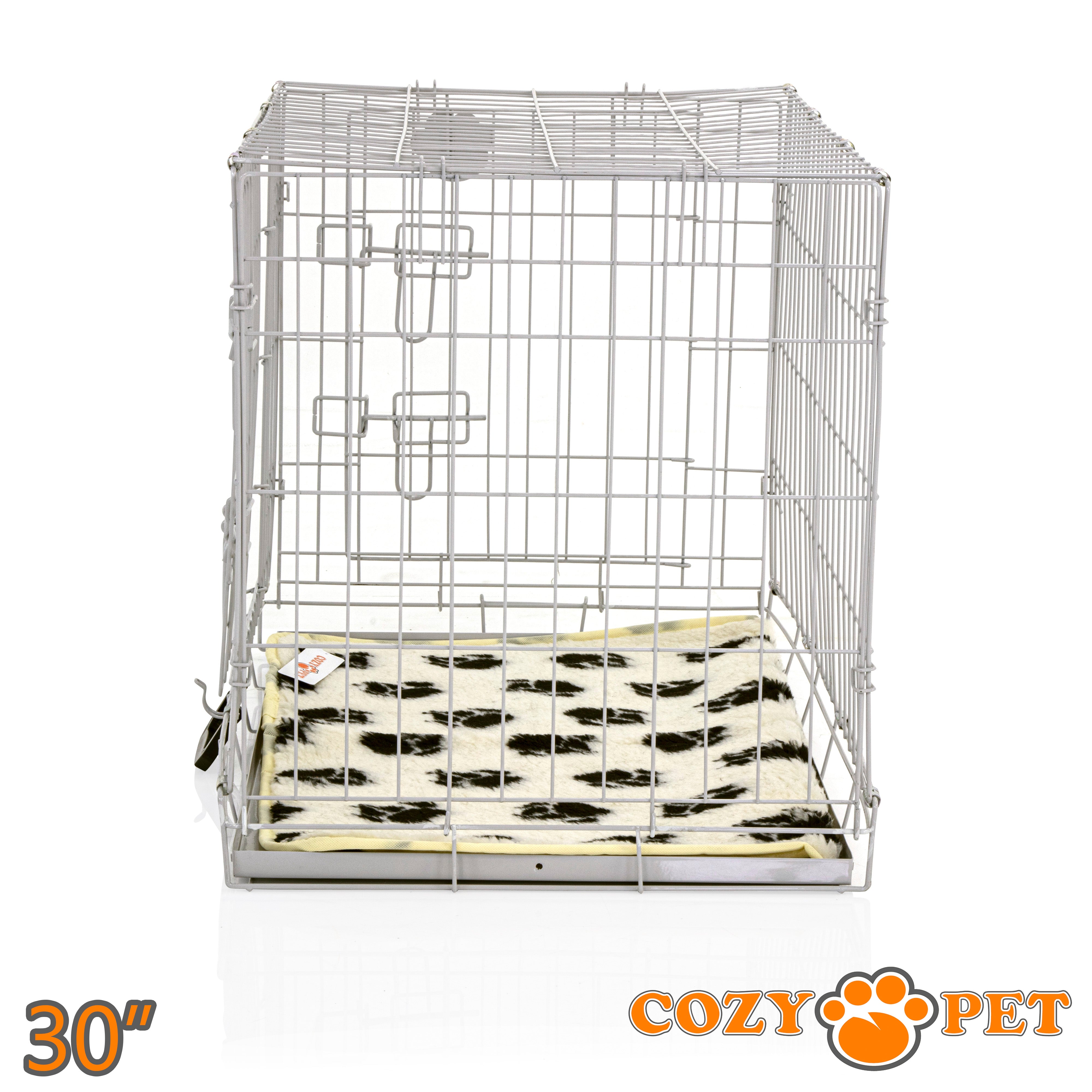 30" Cozy Pet Dog Cage in Light Grey with Tailored Vet Bedding and Metal Tray - DC30G + VB30C