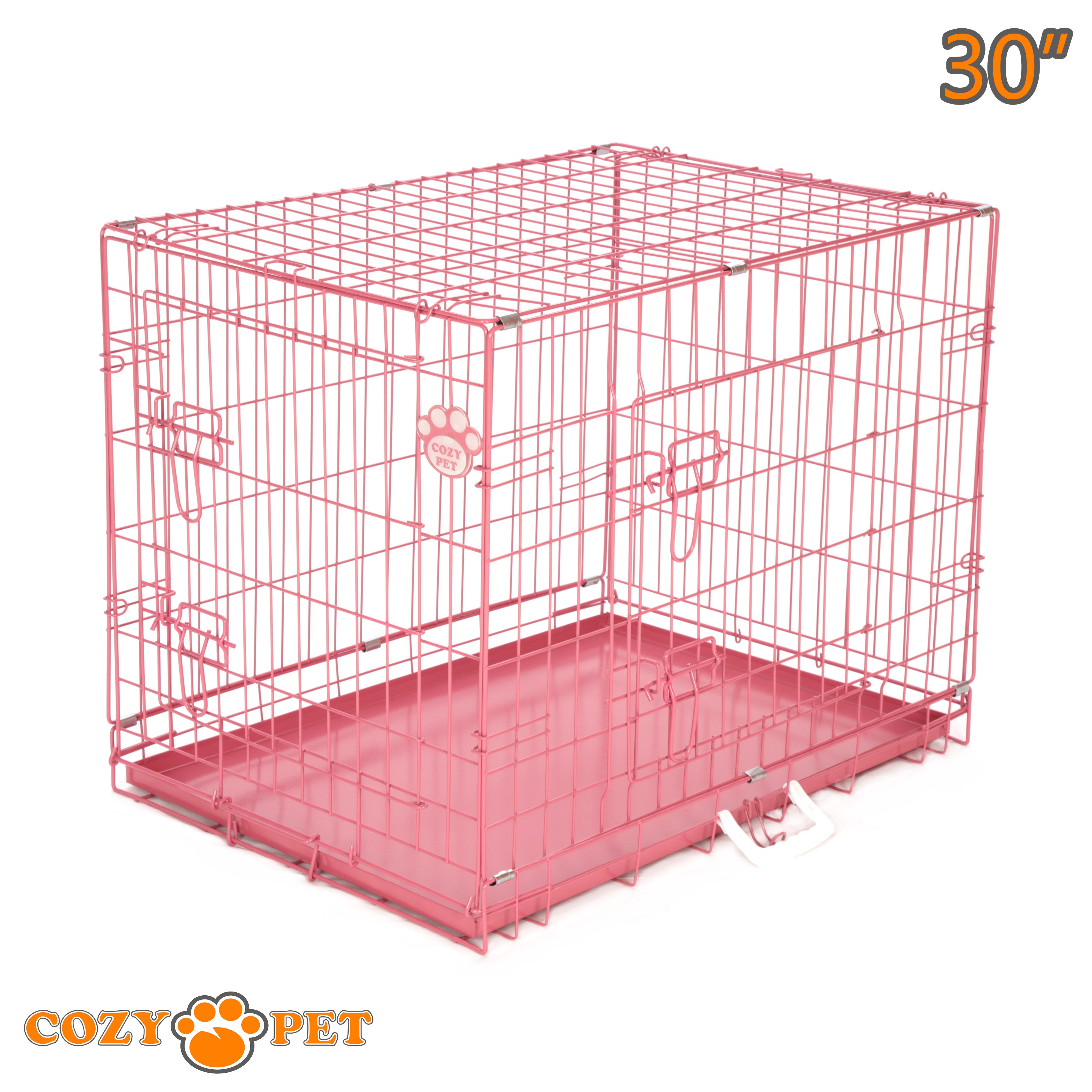 30" Cozy Pet Dog Cage in Pink with Metal Tray - DC30P