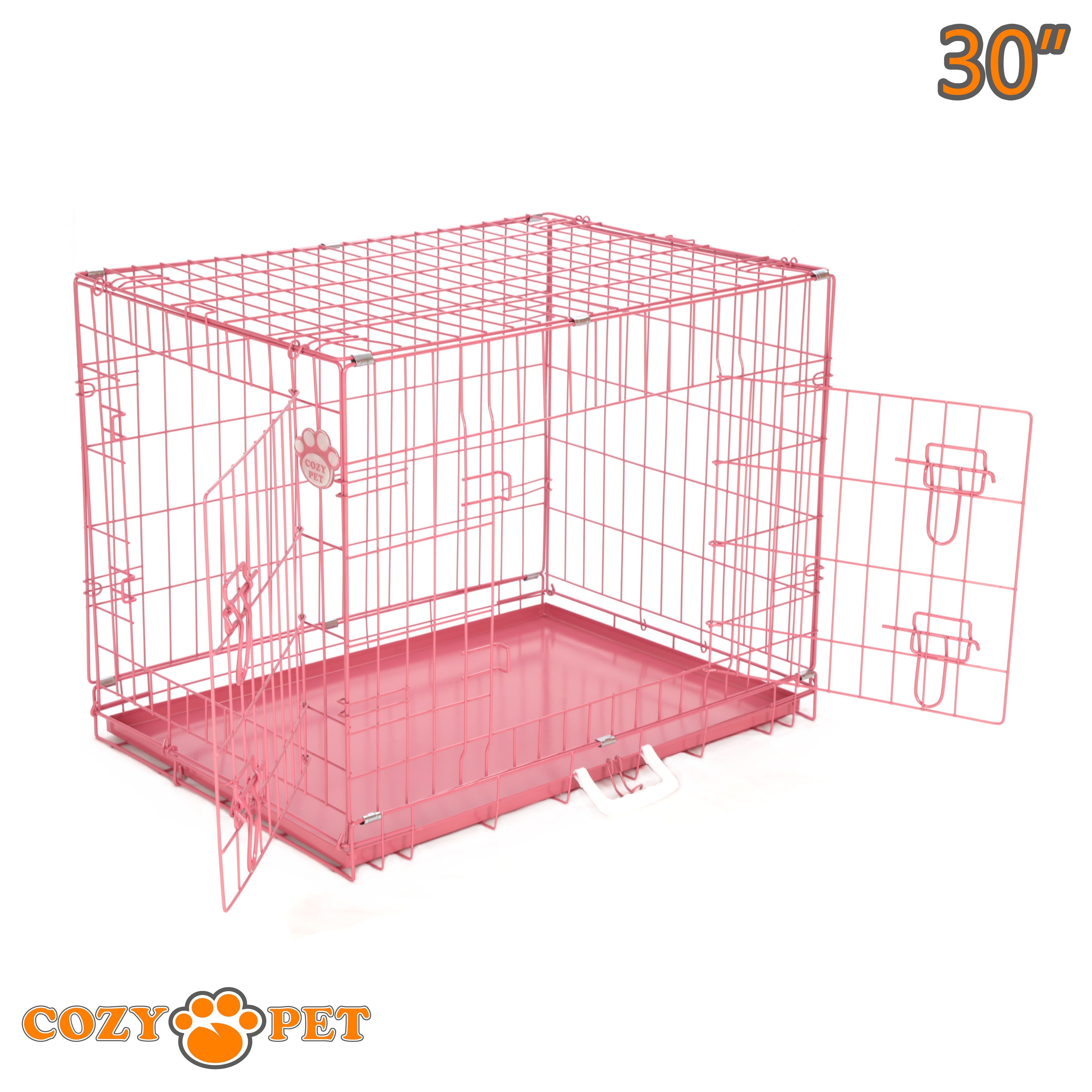 30" Cozy Pet Dog Cage in Pink with Metal Tray - DC30P