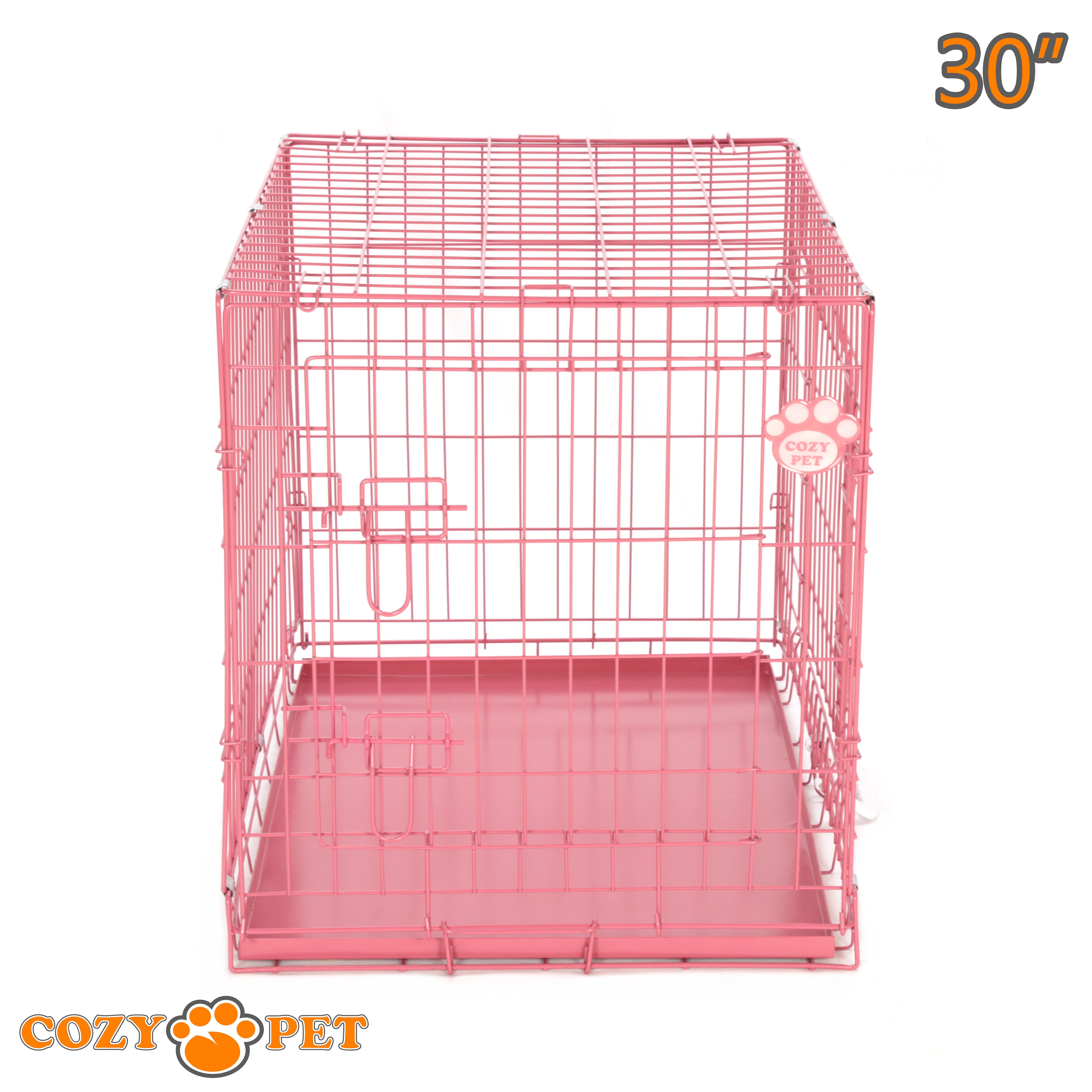 30" Cozy Pet Dog Cage in Pink with Metal Tray - DC30P