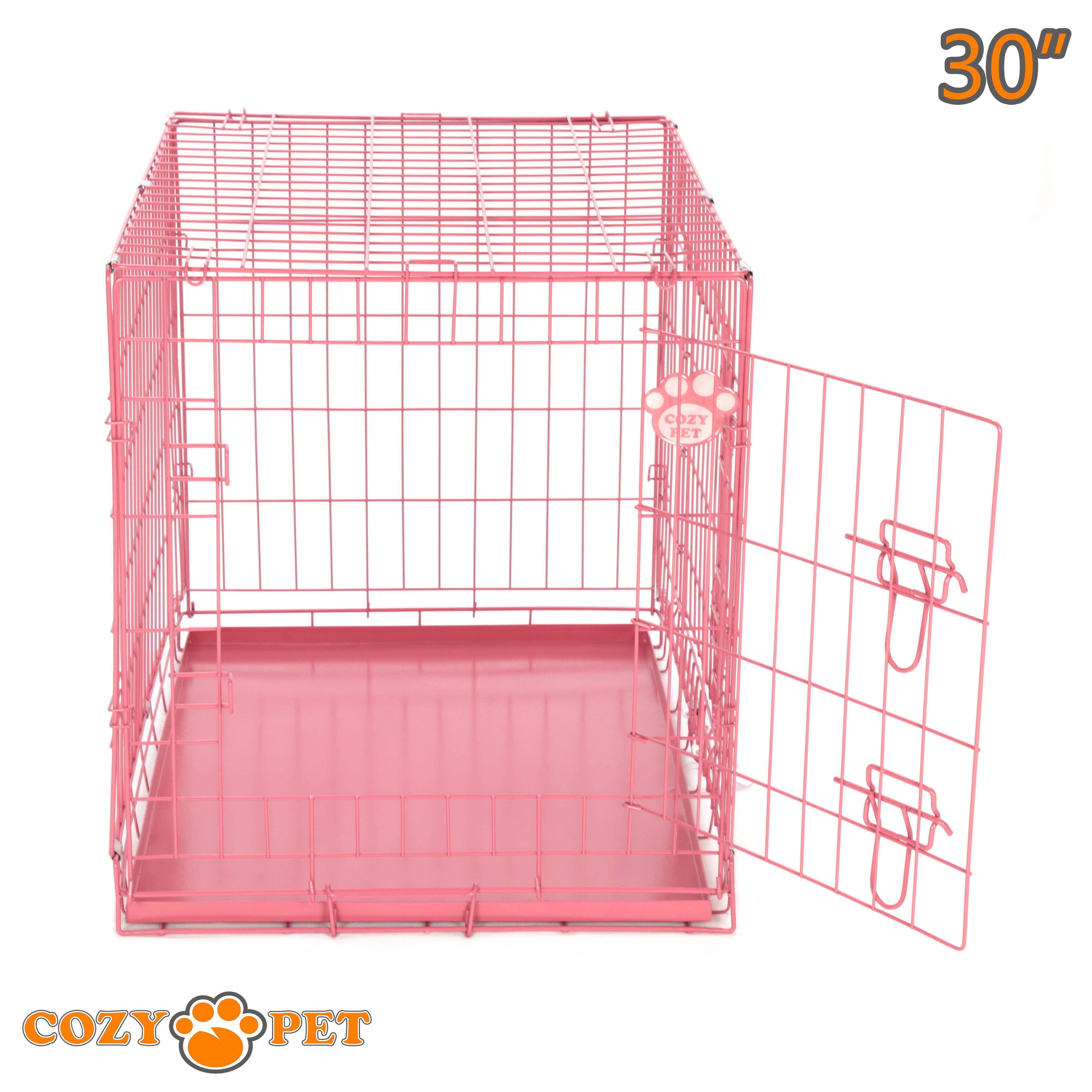 30" Cozy Pet Dog Cage in Pink with Metal Tray - DC30P