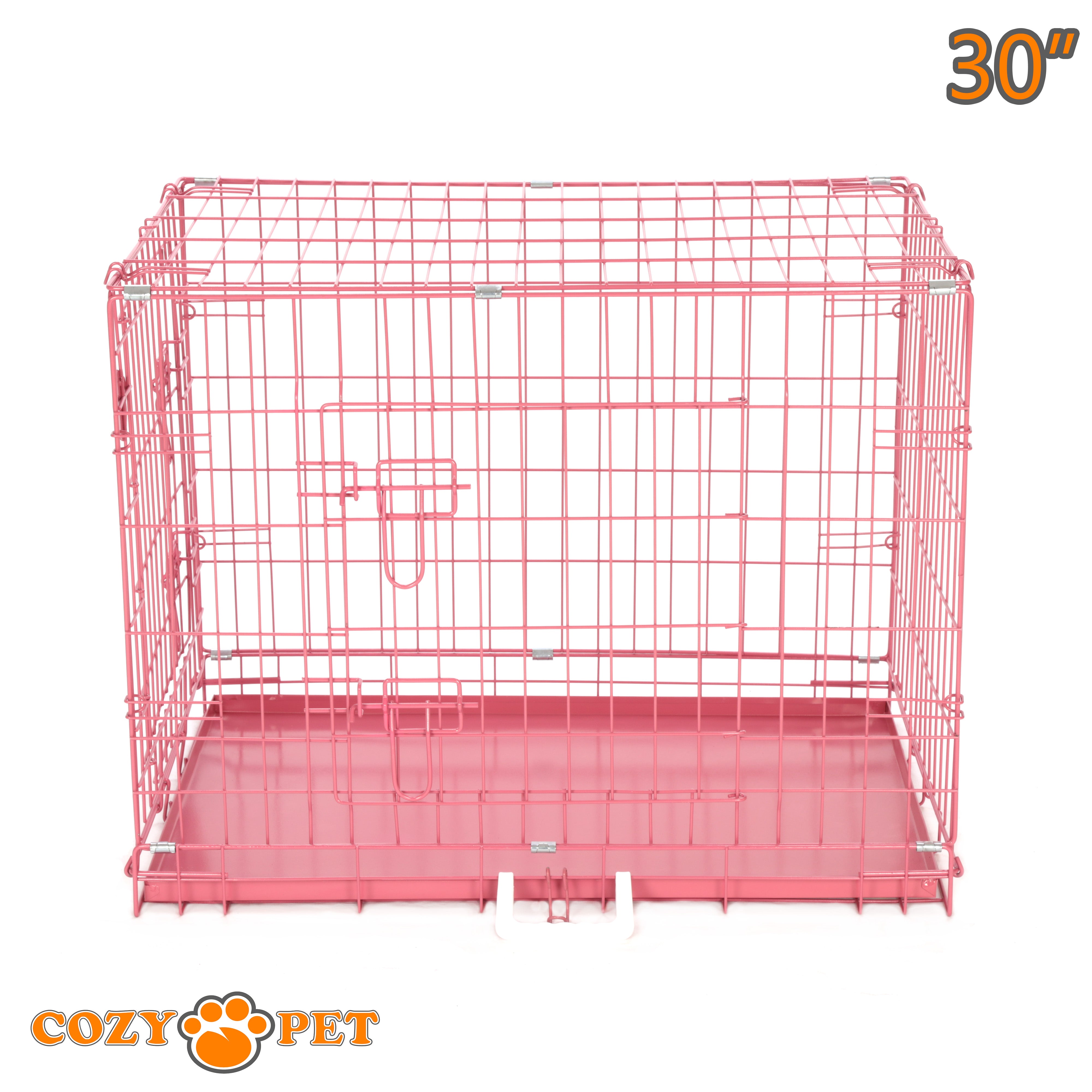 30" Cozy Pet Dog Cage in Pink with Metal Tray - DC30P