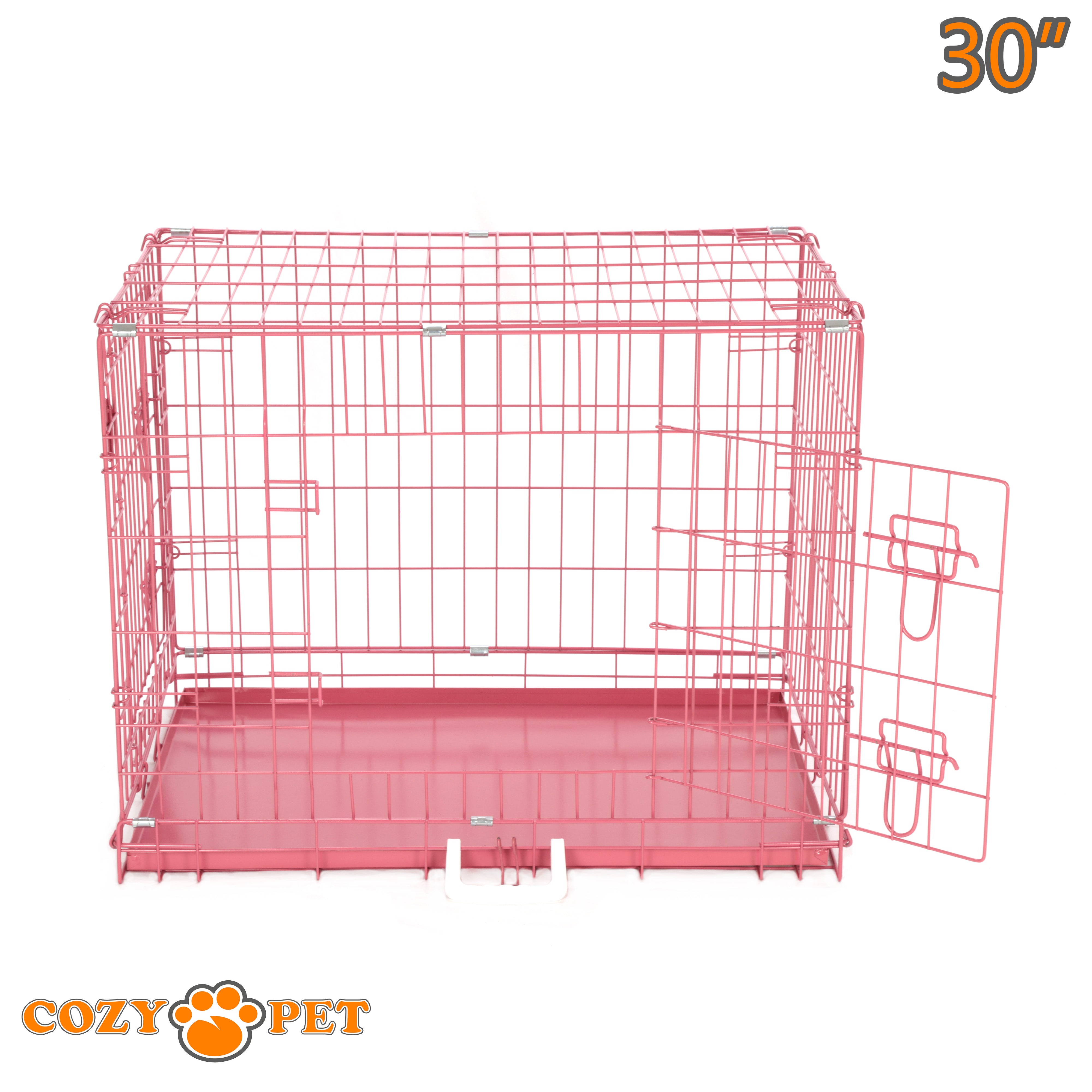 30" Cozy Pet Dog Cage in Pink with Metal Tray - DC30P