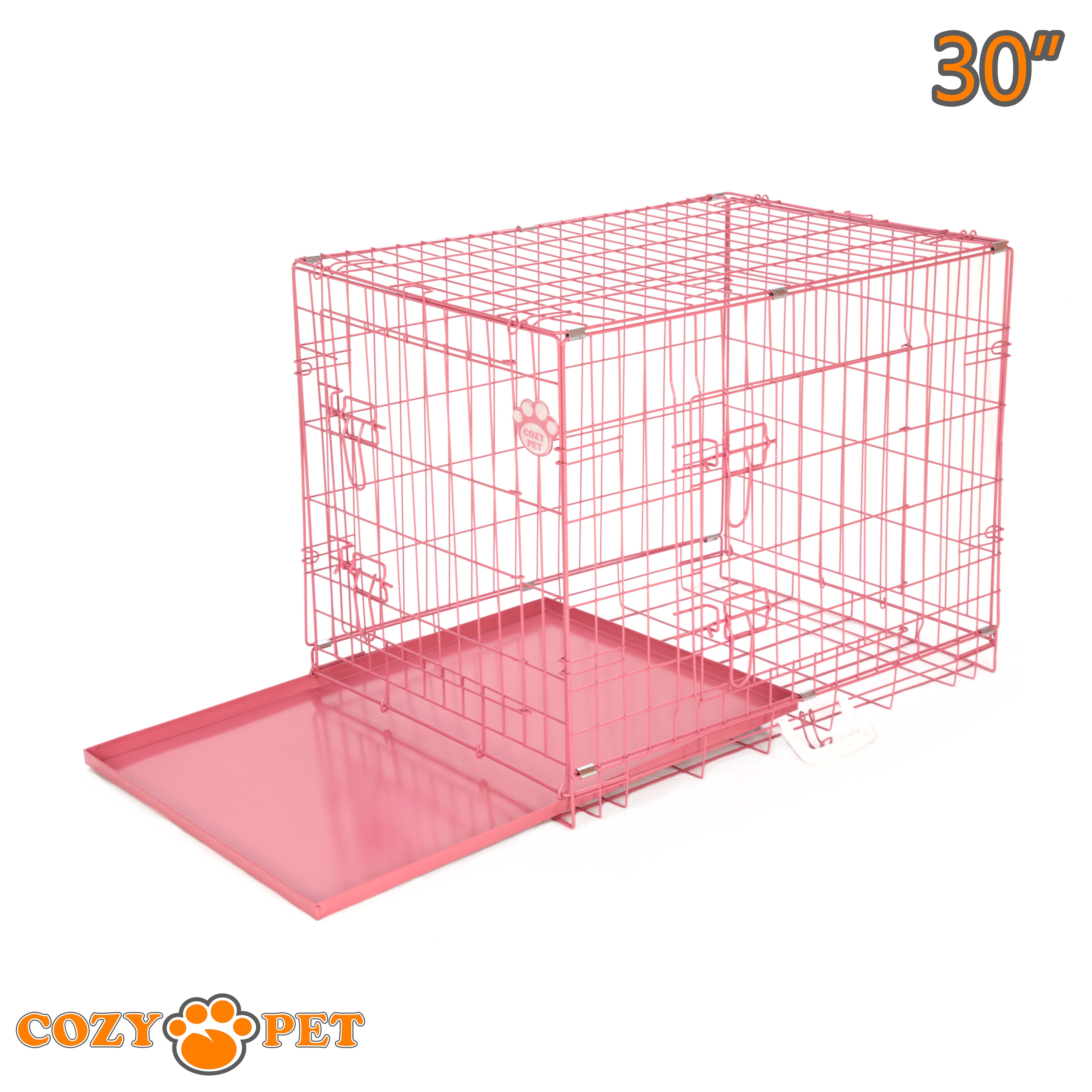 30" Cozy Pet Dog Cage in Pink with Metal Tray - DC30P