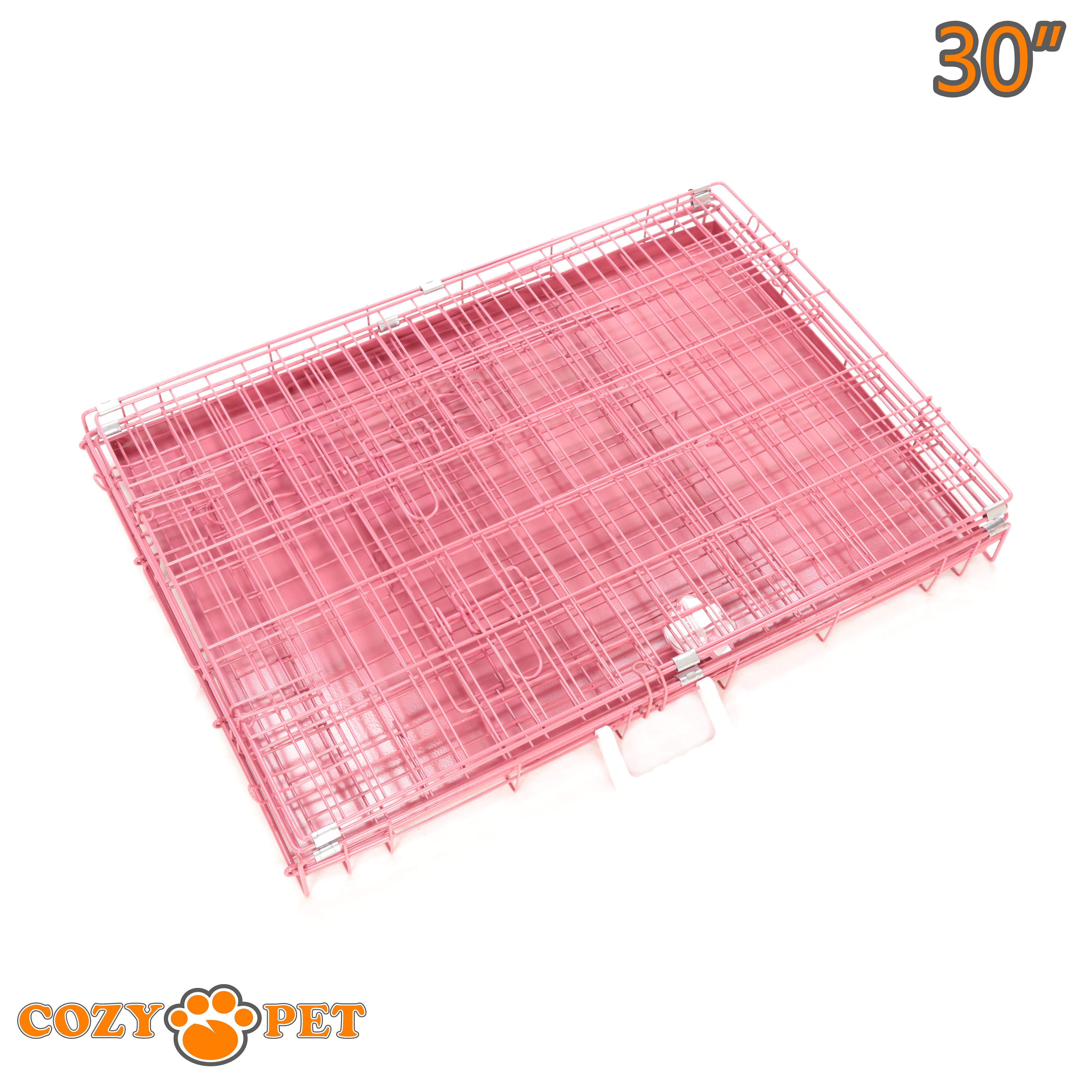 30" Cozy Pet Dog Cage in Pink with Metal Tray - DC30P