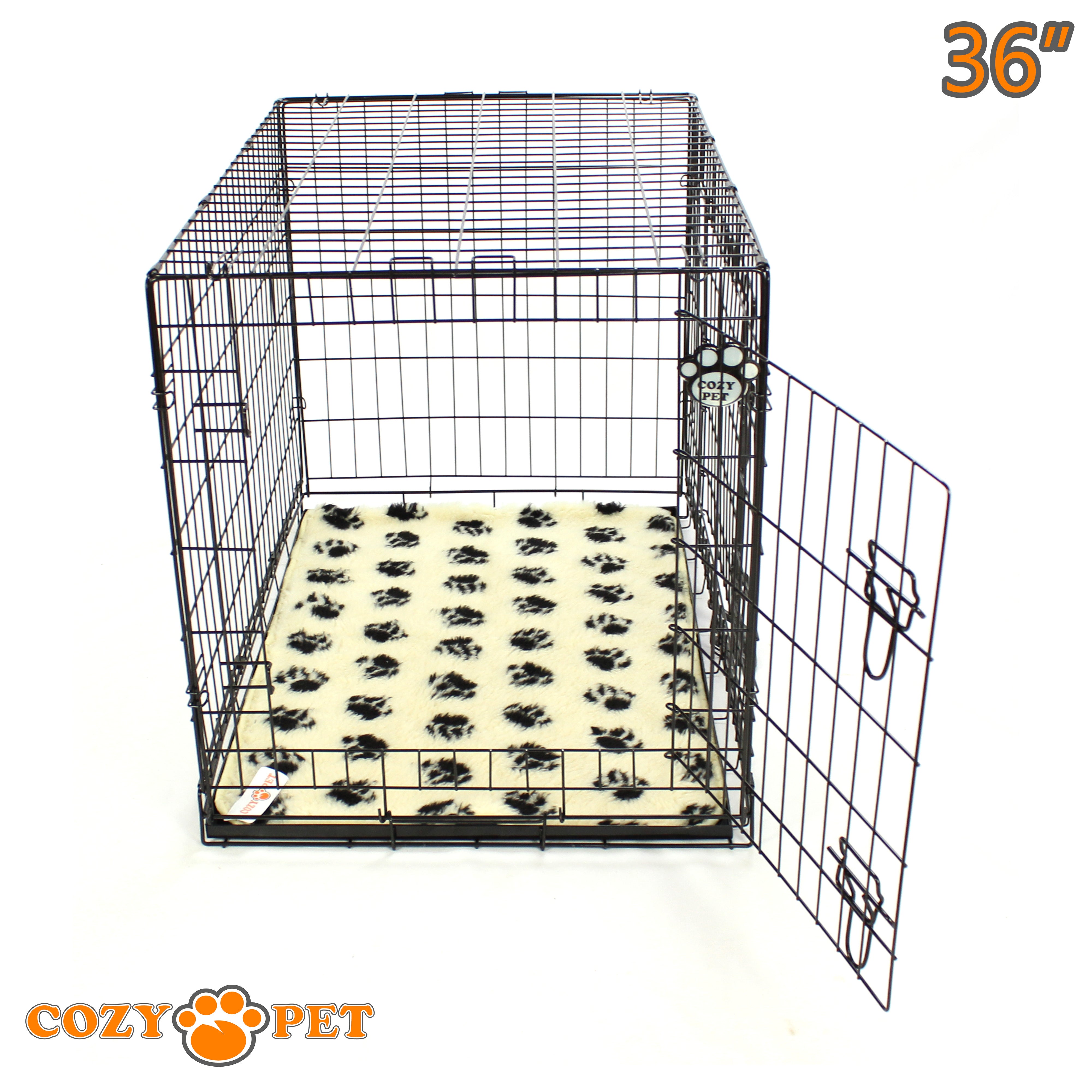 36" Cozy Pet Dog Cage in Black with Taylored Vet Bedding and Metal Tray - DC36B + VB36C