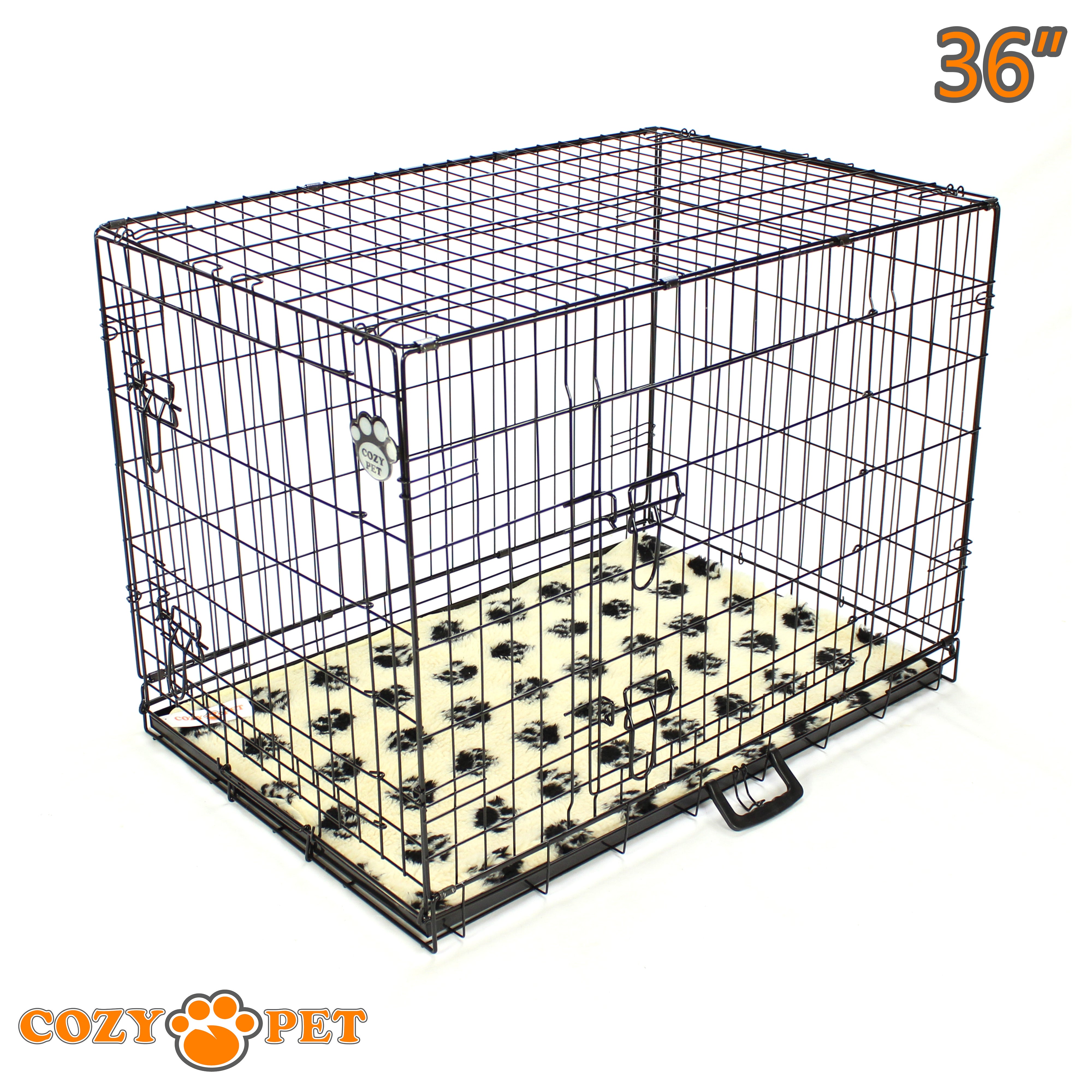 36" Cozy Pet Dog Cage in Black with Taylored Vet Bedding and Metal Tray - DC36B + VB36C