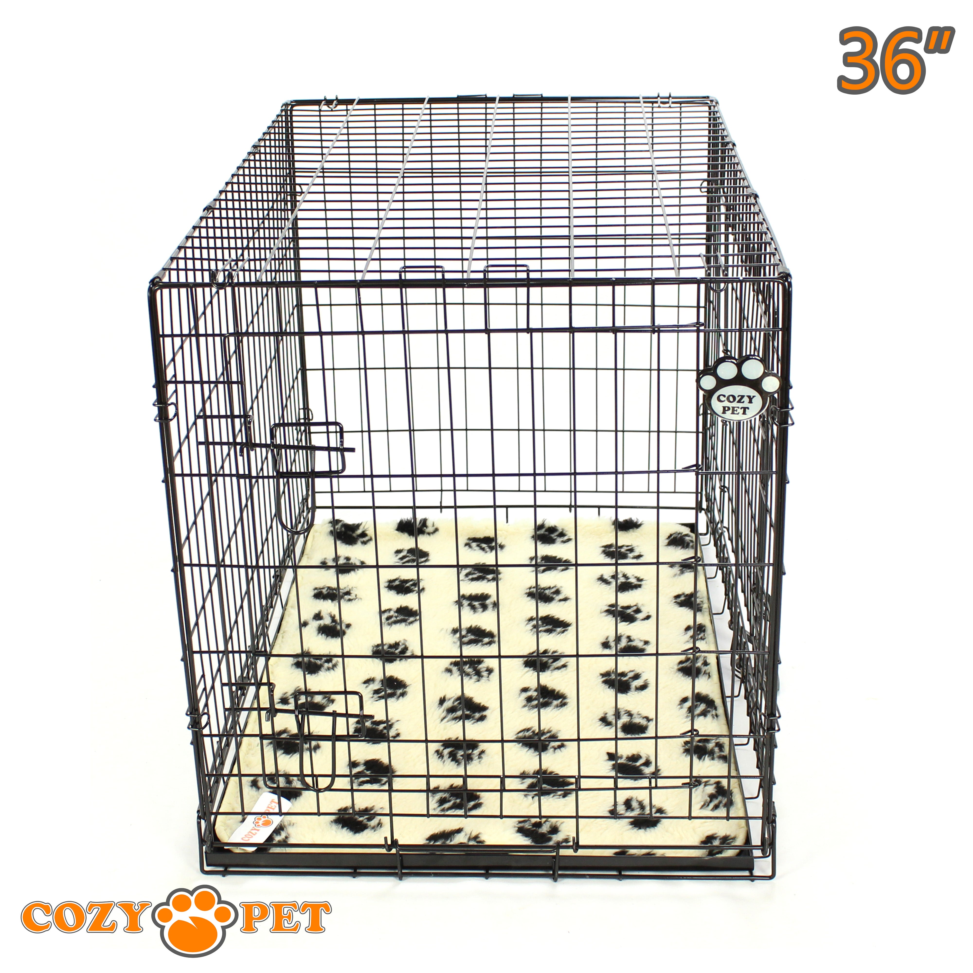 36" Cozy Pet Dog Cage in Black with Taylored Vet Bedding and Metal Tray - DC36B + VB36C