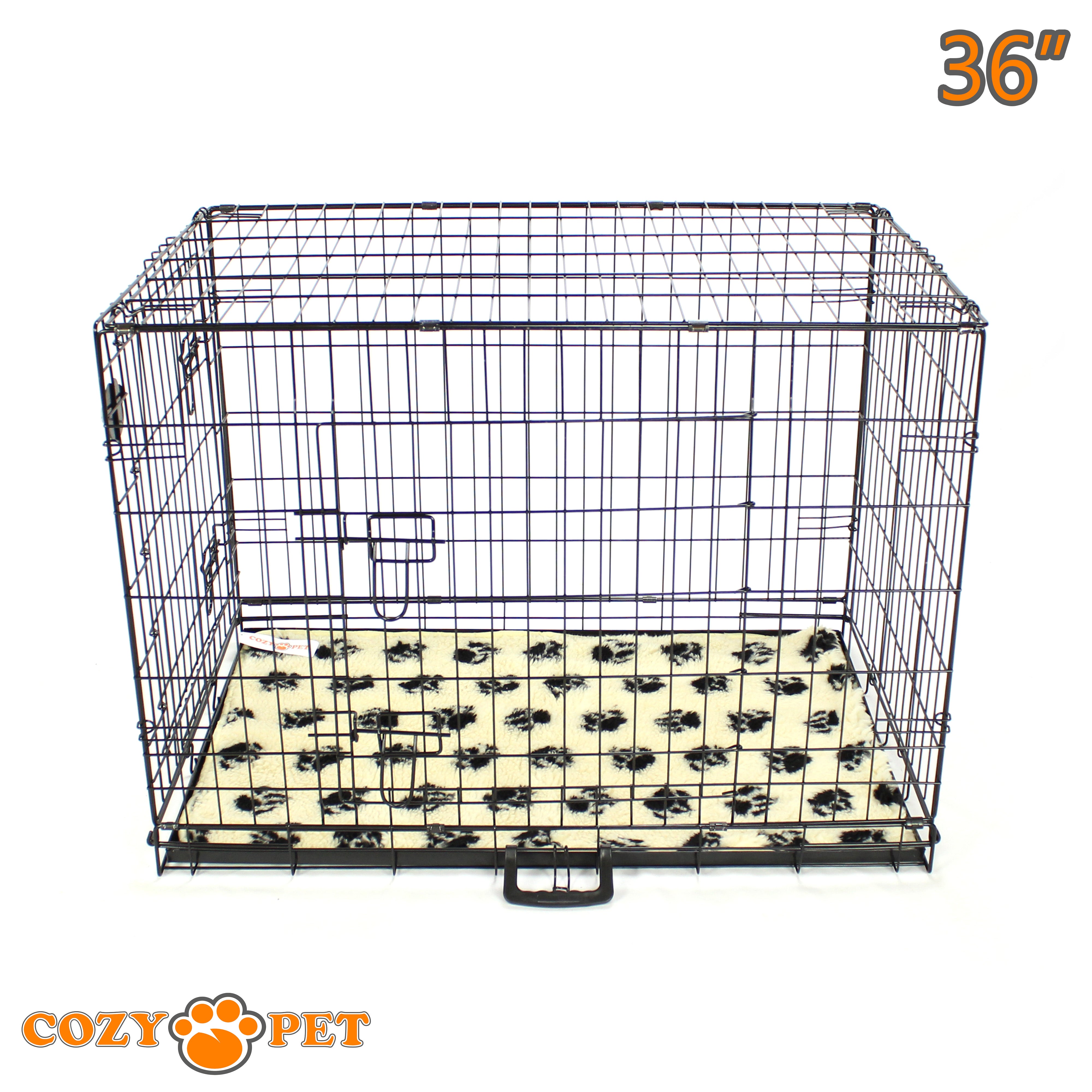 36" Cozy Pet Dog Cage in Black with Taylored Vet Bedding and Metal Tray - DC36B + VB36C