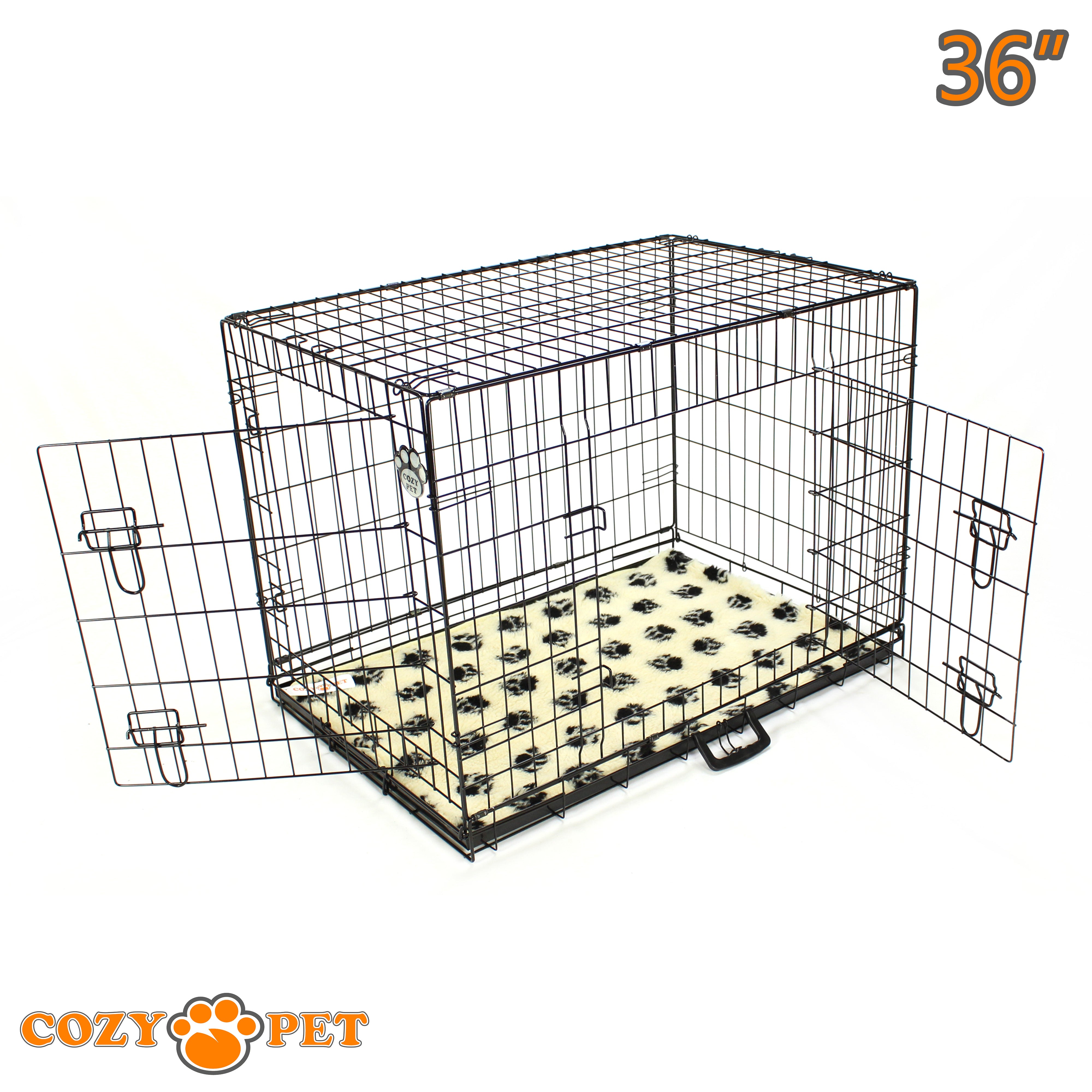 36" Cozy Pet Dog Cage in Black with Taylored Vet Bedding and Metal Tray - DC36B + VB36C