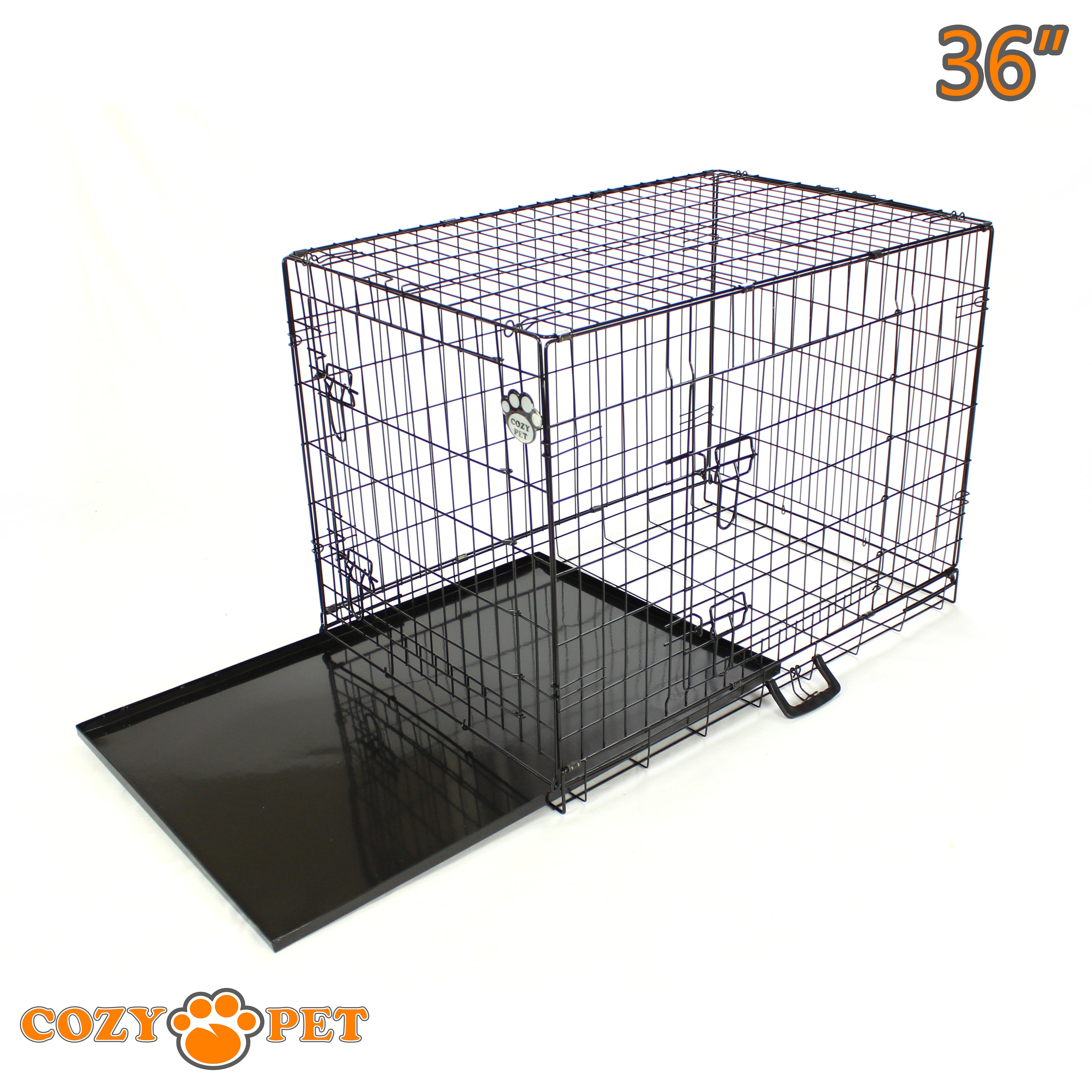 36" Cozy Pet Dog Cage in Black with Taylored Vet Bedding and Metal Tray - DC36B + VB36C