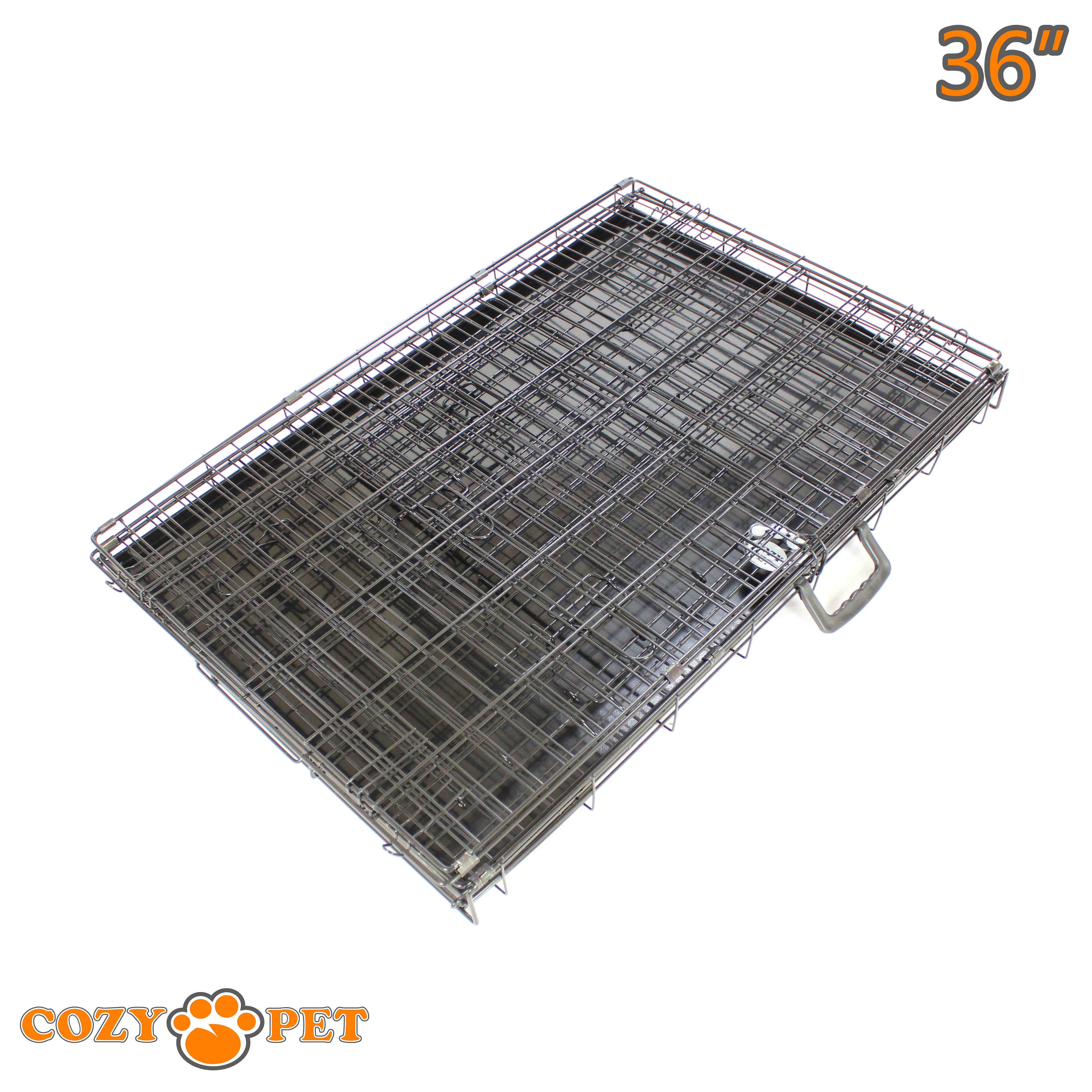 36" Cozy Pet Dog Cage in Black with Taylored Vet Bedding and Metal Tray - DC36B + VB36C