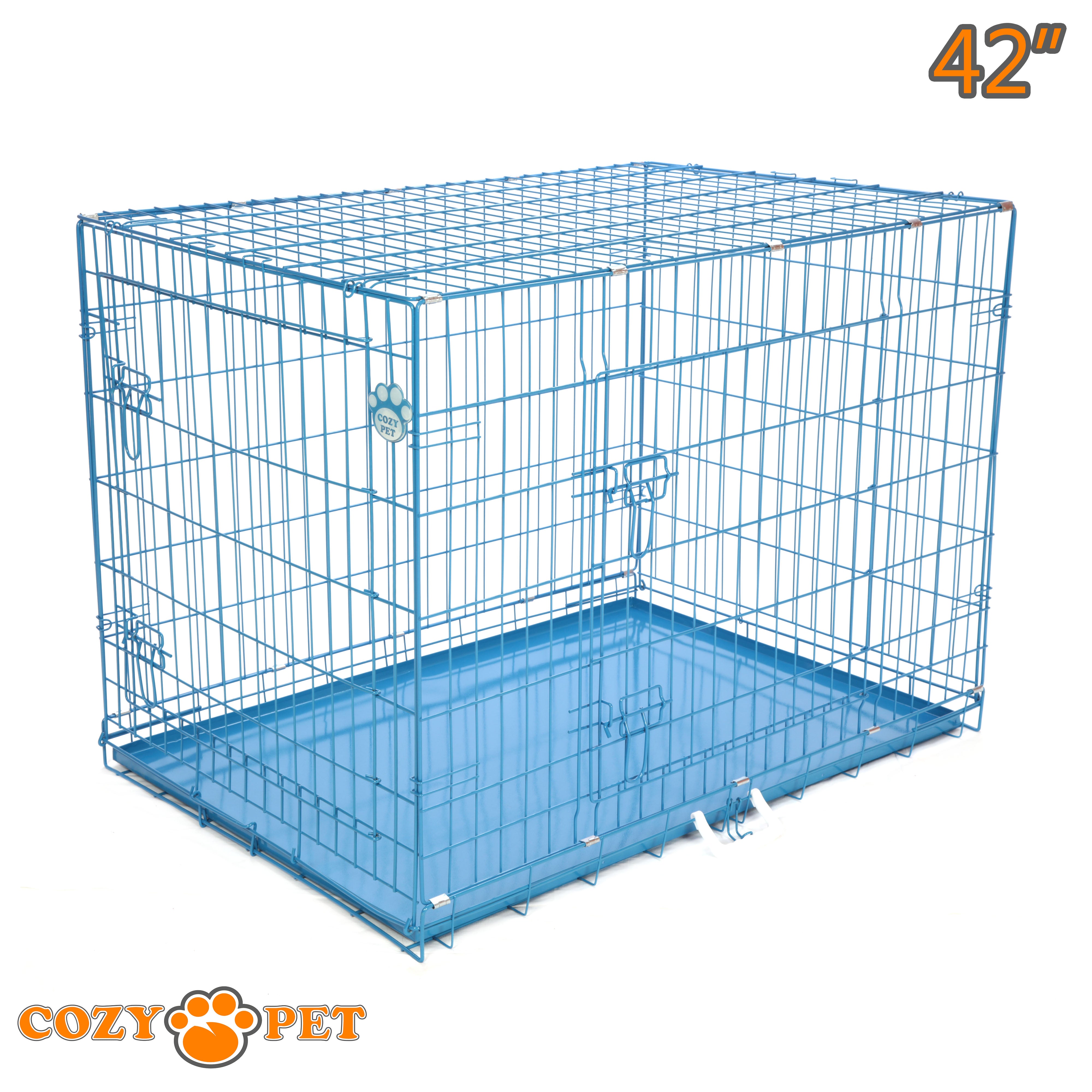 42" Cozy Pet Dog Cage in Blue with Metal Tray - DC42BL