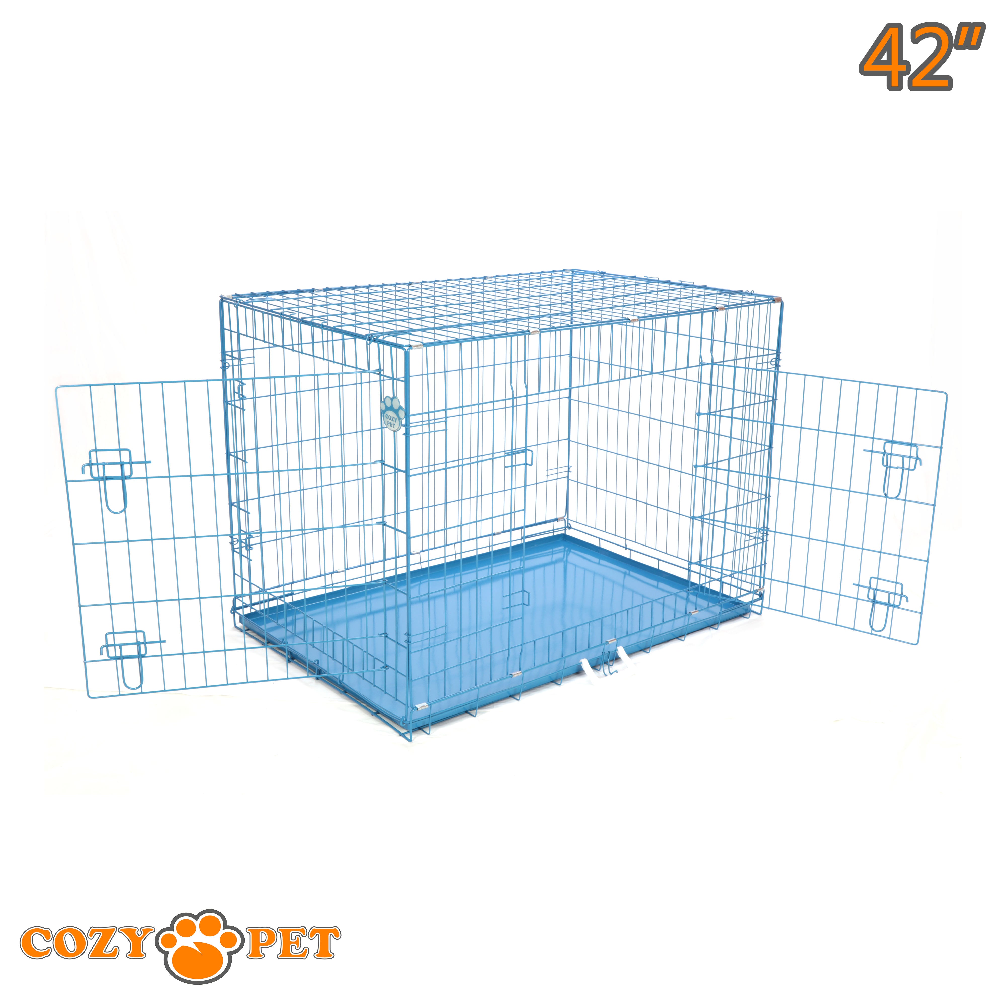 42" Cozy Pet Dog Cage in Blue with Metal Tray - DC42BL