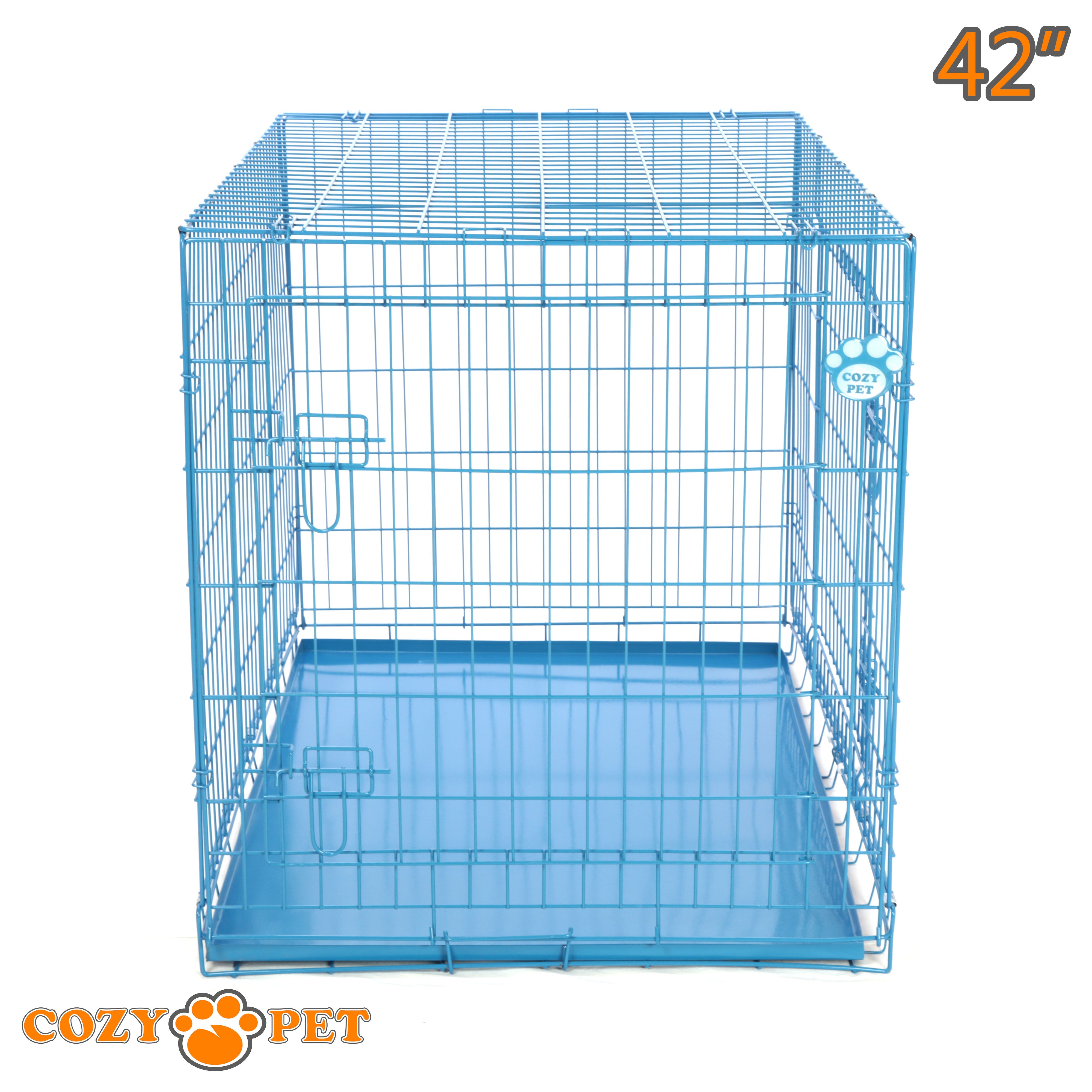 42" Cozy Pet Dog Cage in Blue with Metal Tray - DC42BL