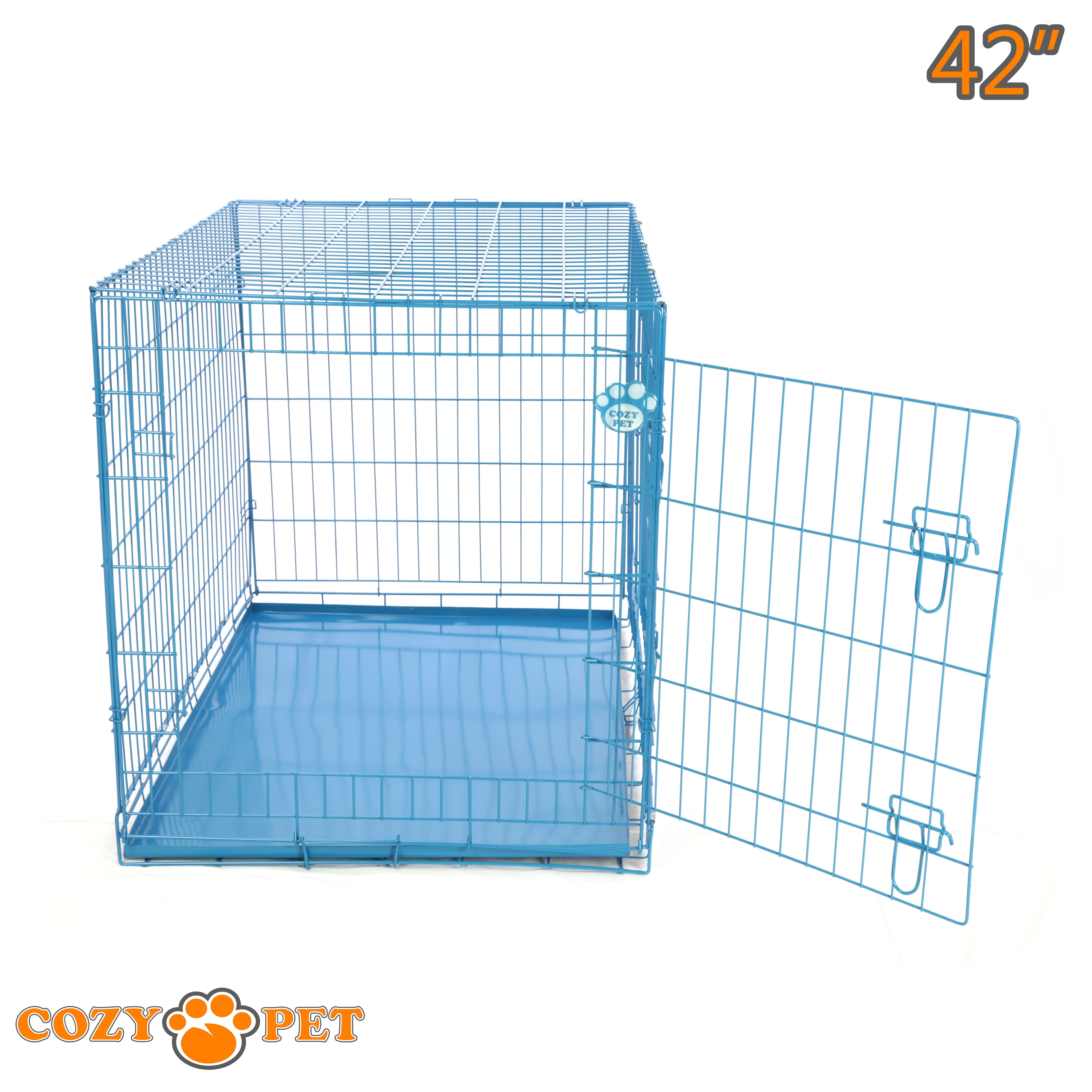 42" Cozy Pet Dog Cage in Blue with Metal Tray - DC42BL