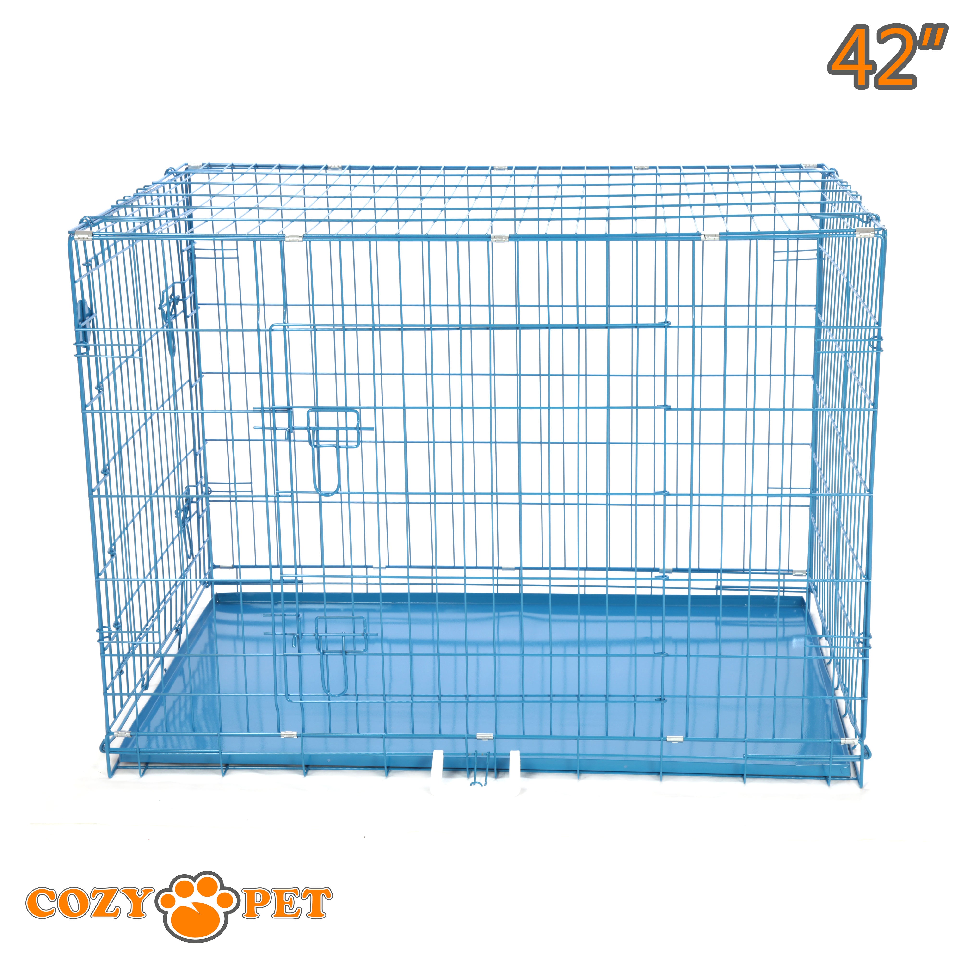 42" Cozy Pet Dog Cage in Blue with Metal Tray - DC42BL