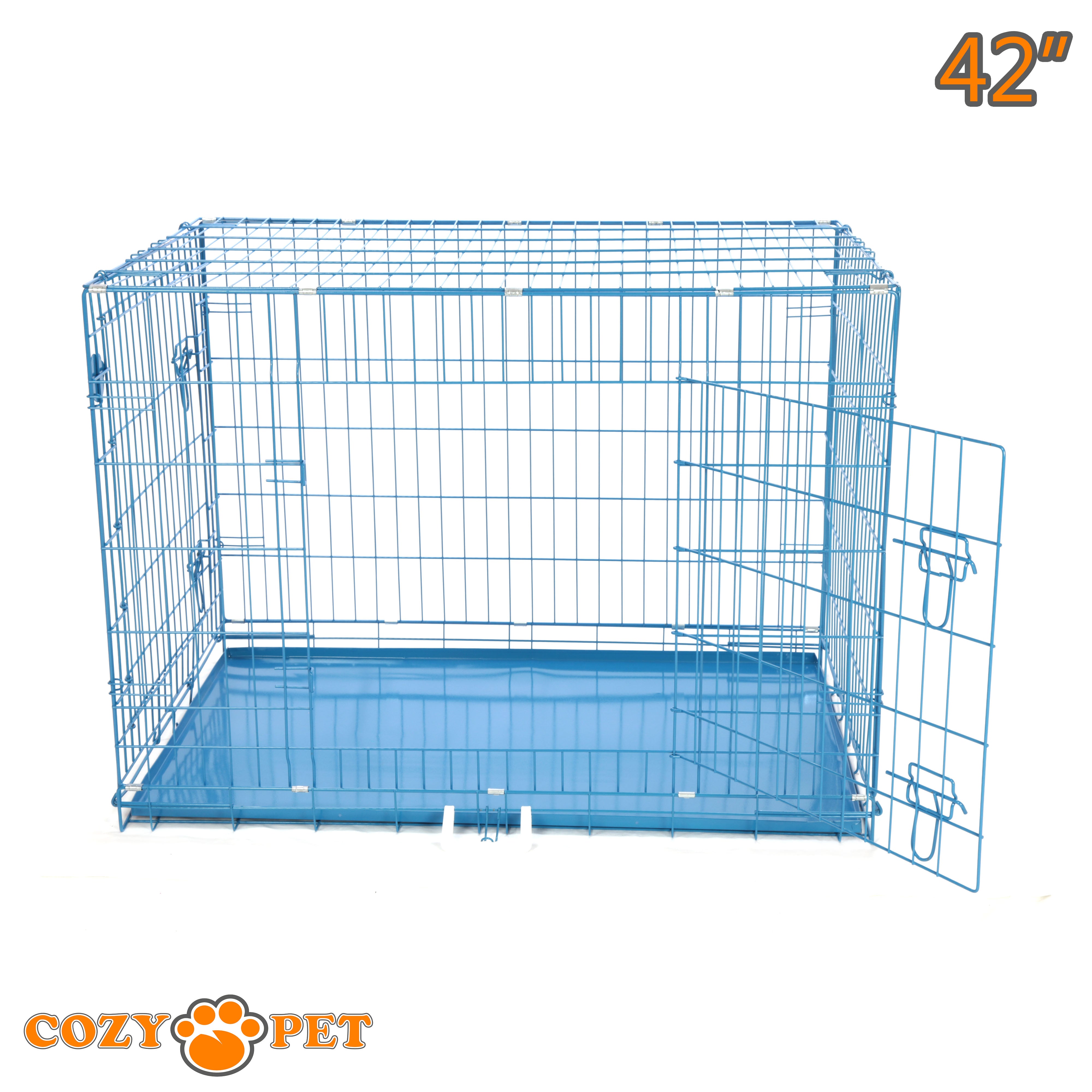 42" Cozy Pet Dog Cage in Blue with Metal Tray - DC42BL