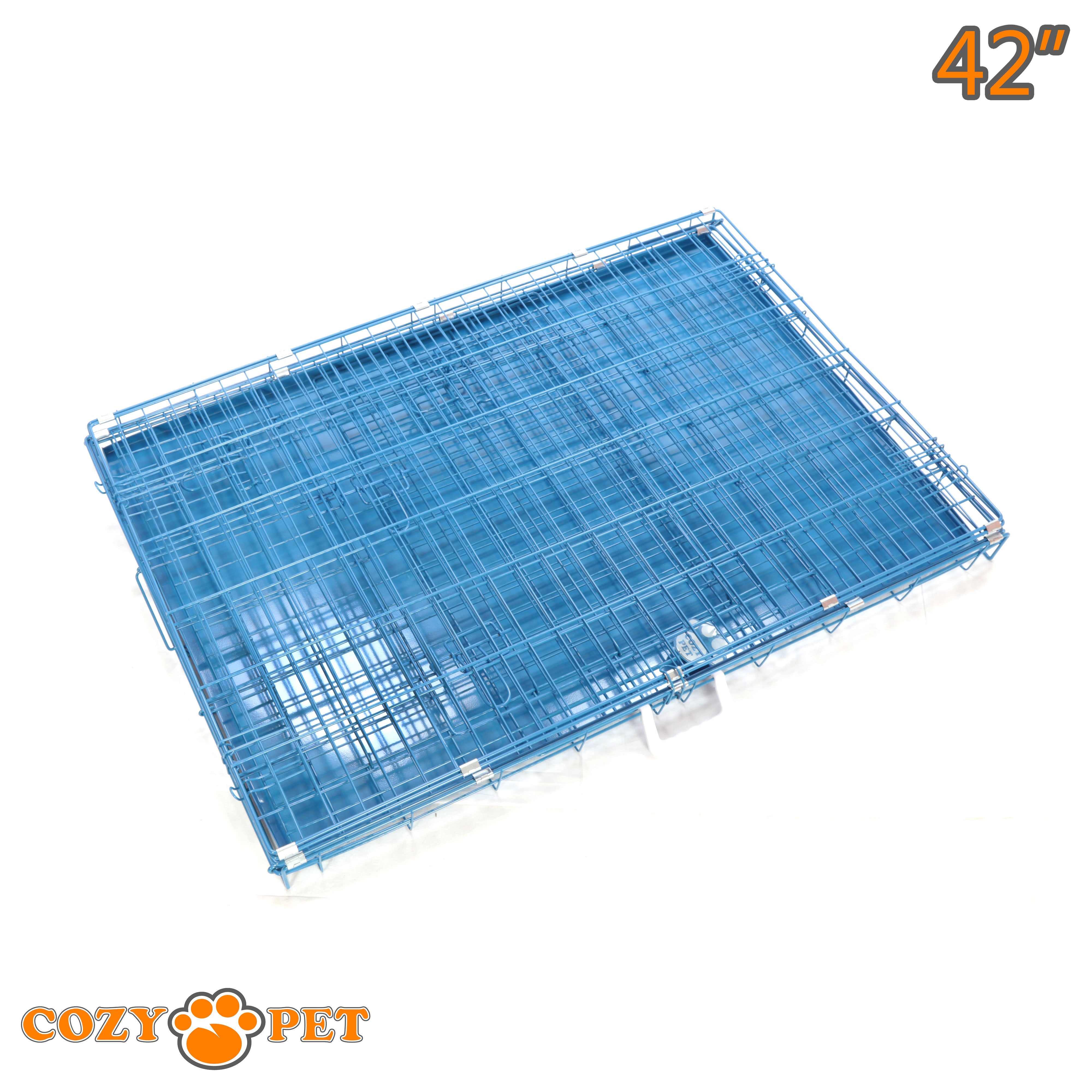 42" Cozy Pet Dog Cage in Blue with Taylored Vet Bedding and Metal Tray - DC42BL + VB42C