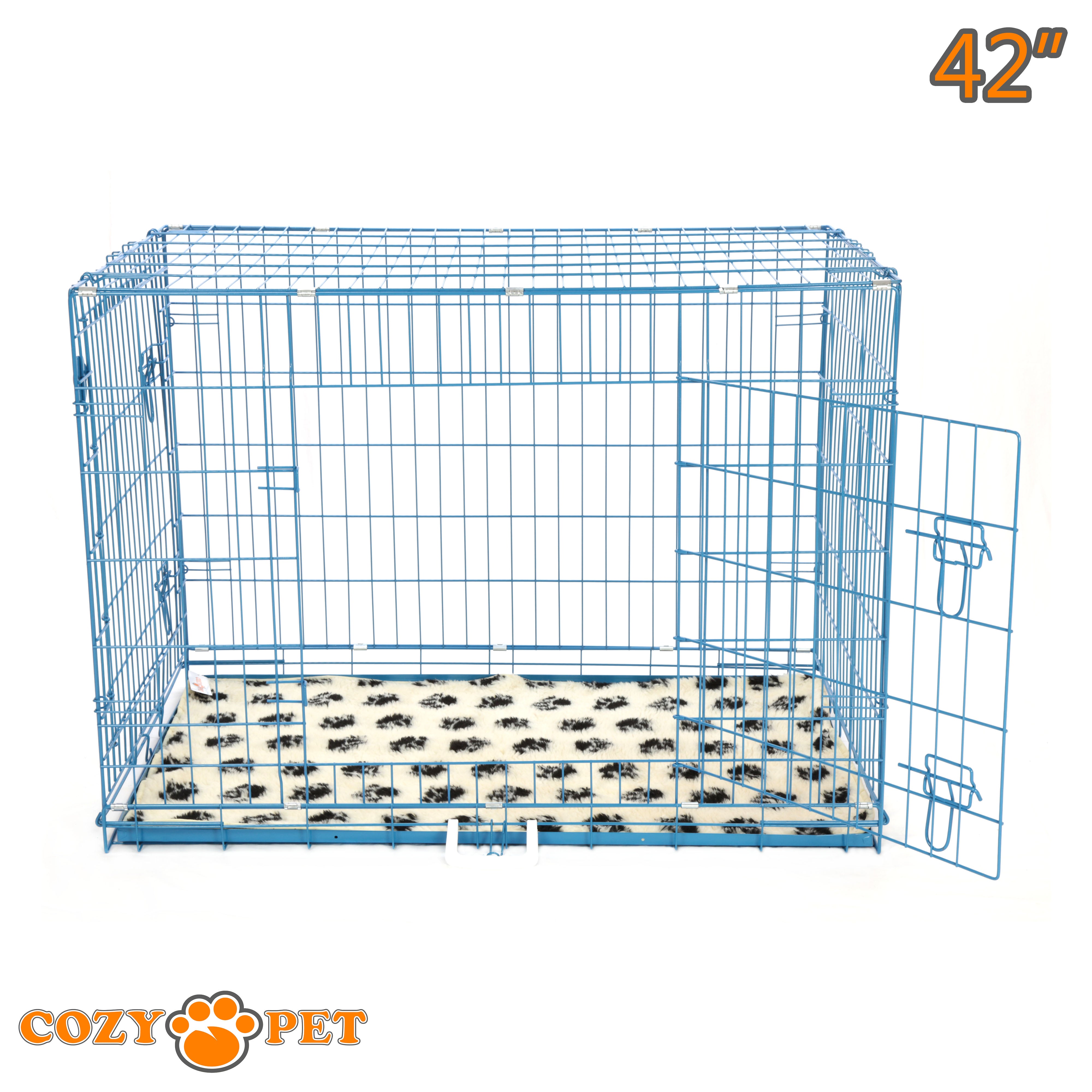 42" Cozy Pet Dog Cage in Blue with Taylored Vet Bedding and Metal Tray - DC42BL + VB42C