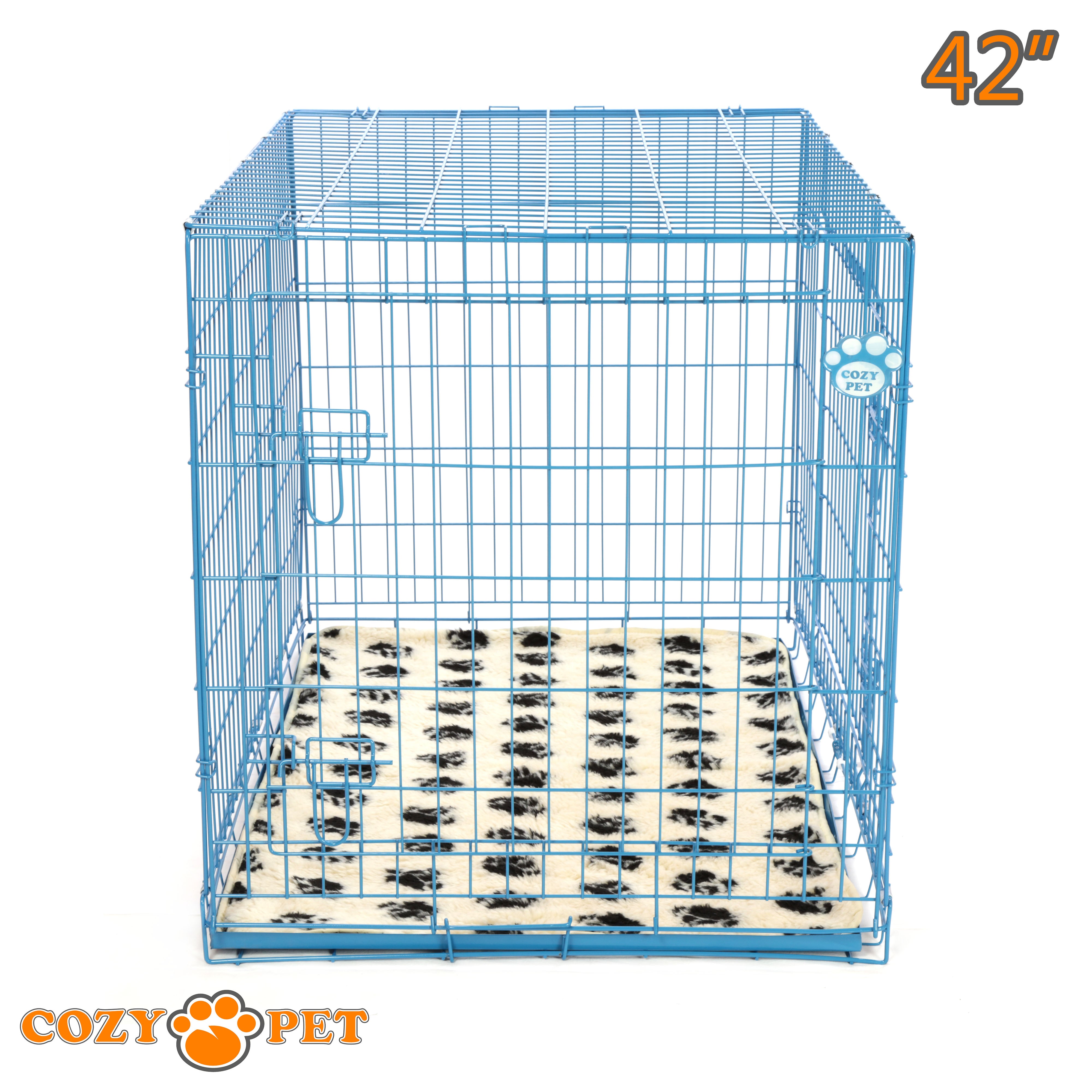 42" Cozy Pet Dog Cage in Blue with Taylored Vet Bedding and Metal Tray - DC42BL + VB42C