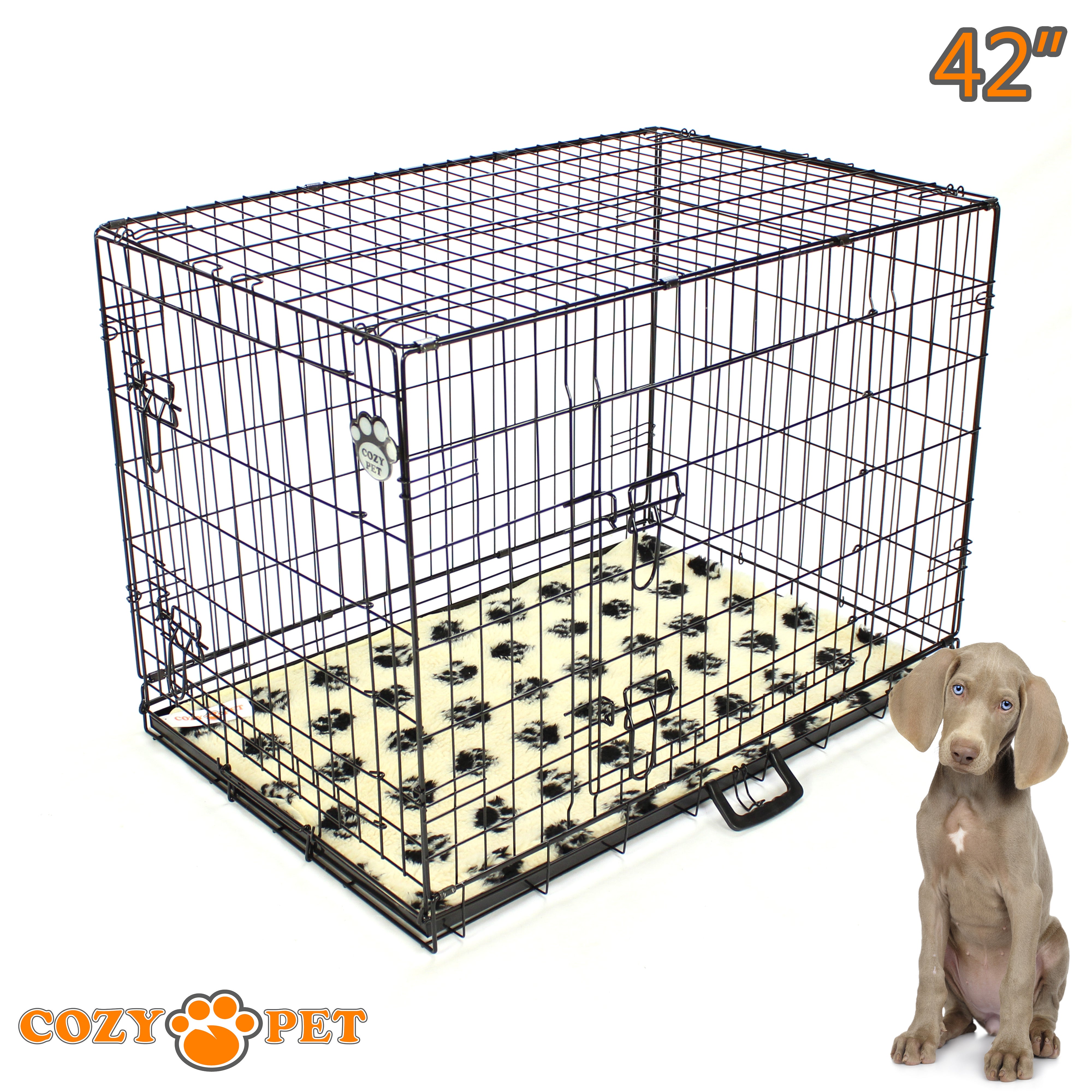 42" Cozy Pet Dog Cage in Black with Taylored Vet Bedding and Metal Tray - DC42B + VB42C