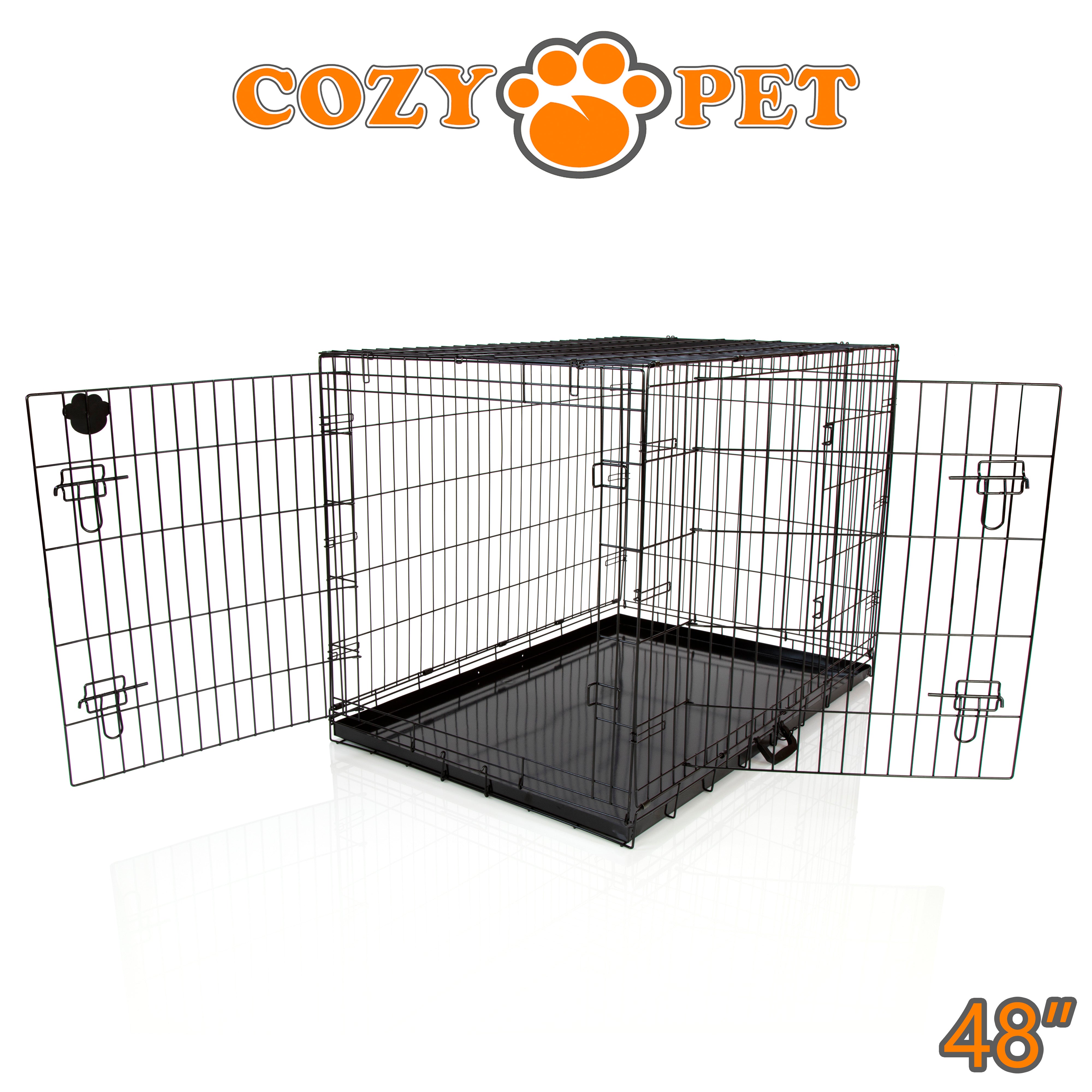 48" Dog Cage in Black by Cozy Pet with Metal Tray - DC48B