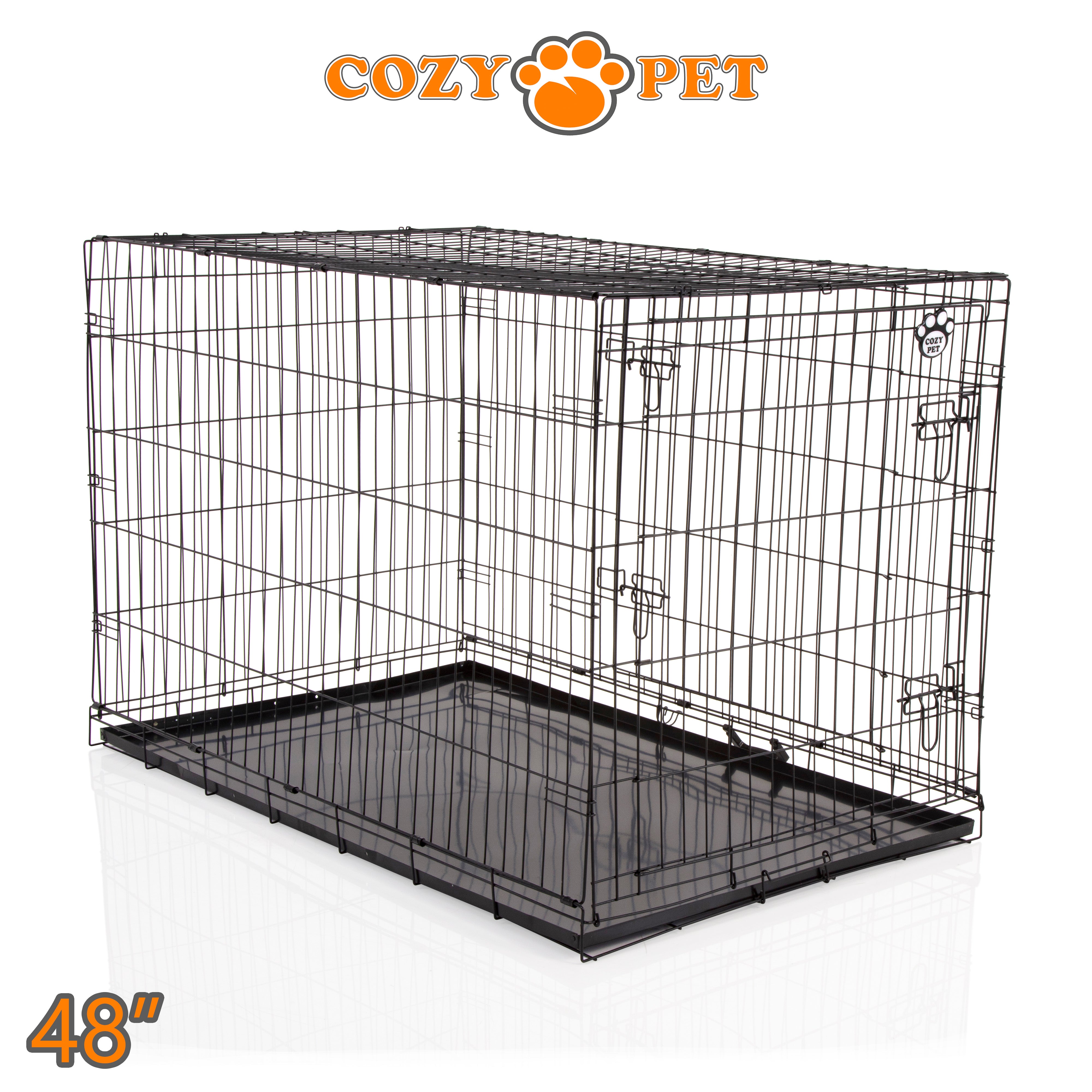 48" Dog Cage in Black by Cozy Pet with Metal Tray - DC48B