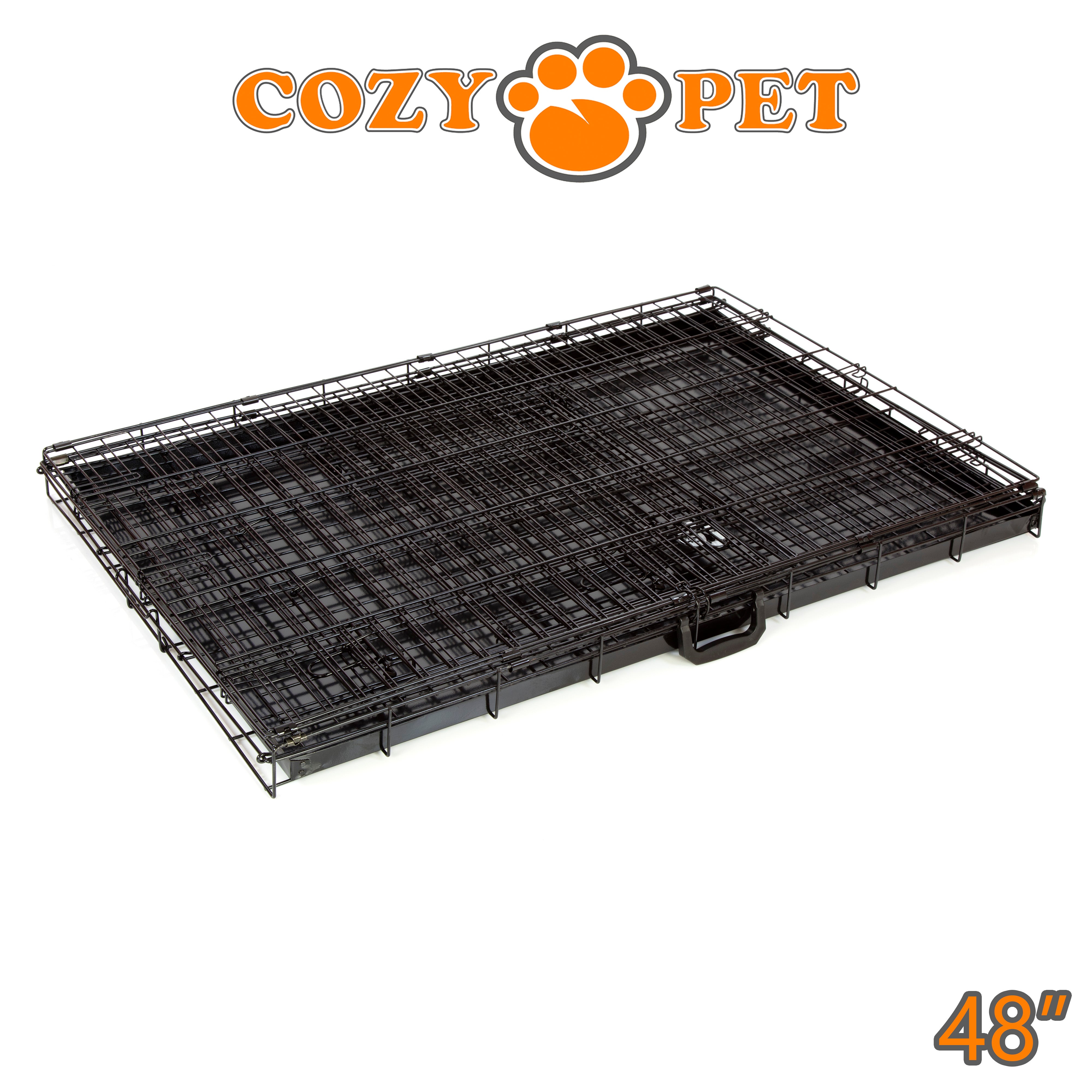 48" Dog Cage in Black by Cozy Pet with Taylored Vet Bedding and a Metal Tray - DC48B + VB48C