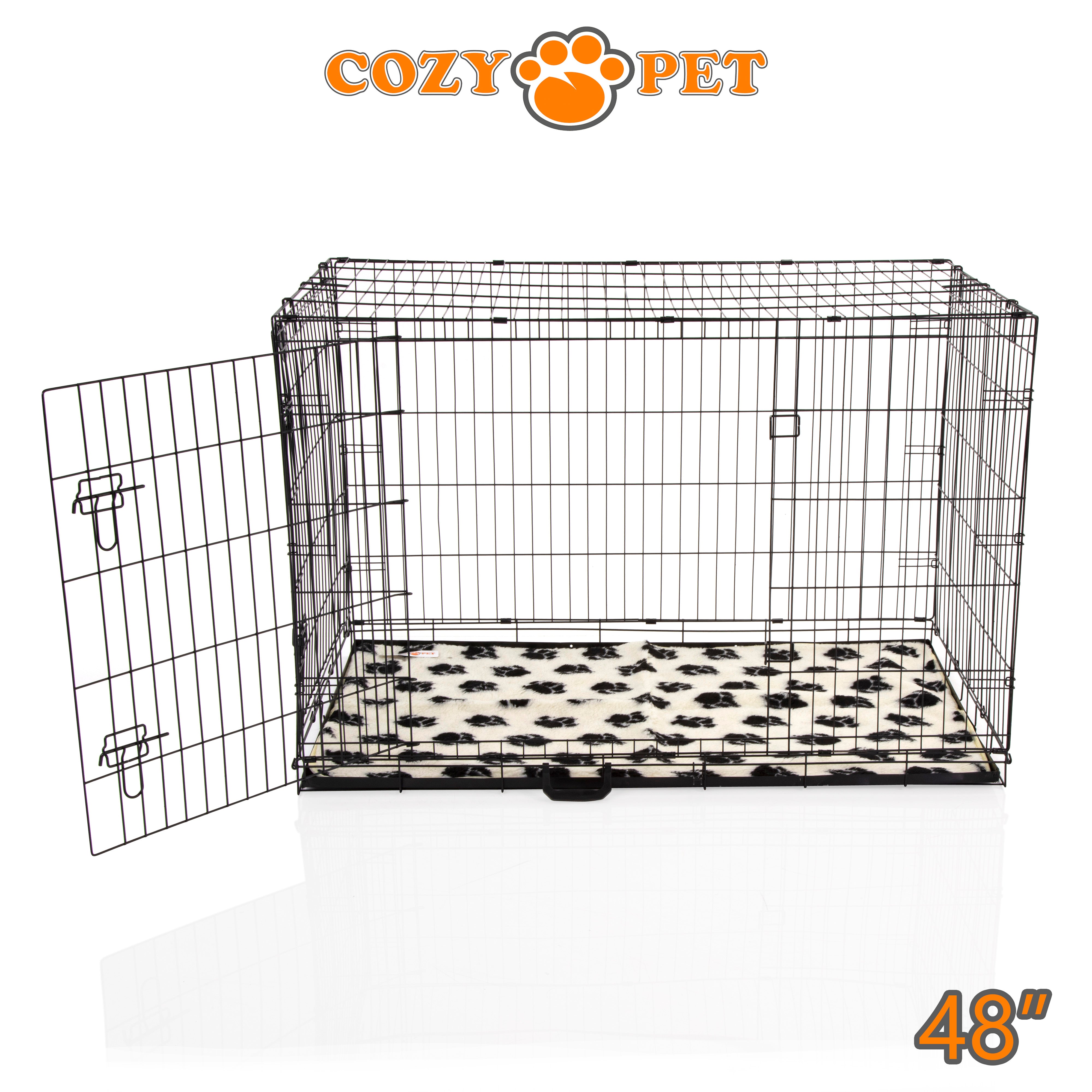 48" Dog Cage in Black by Cozy Pet with Taylored Vet Bedding and a Metal Tray - DC48B + VB48C