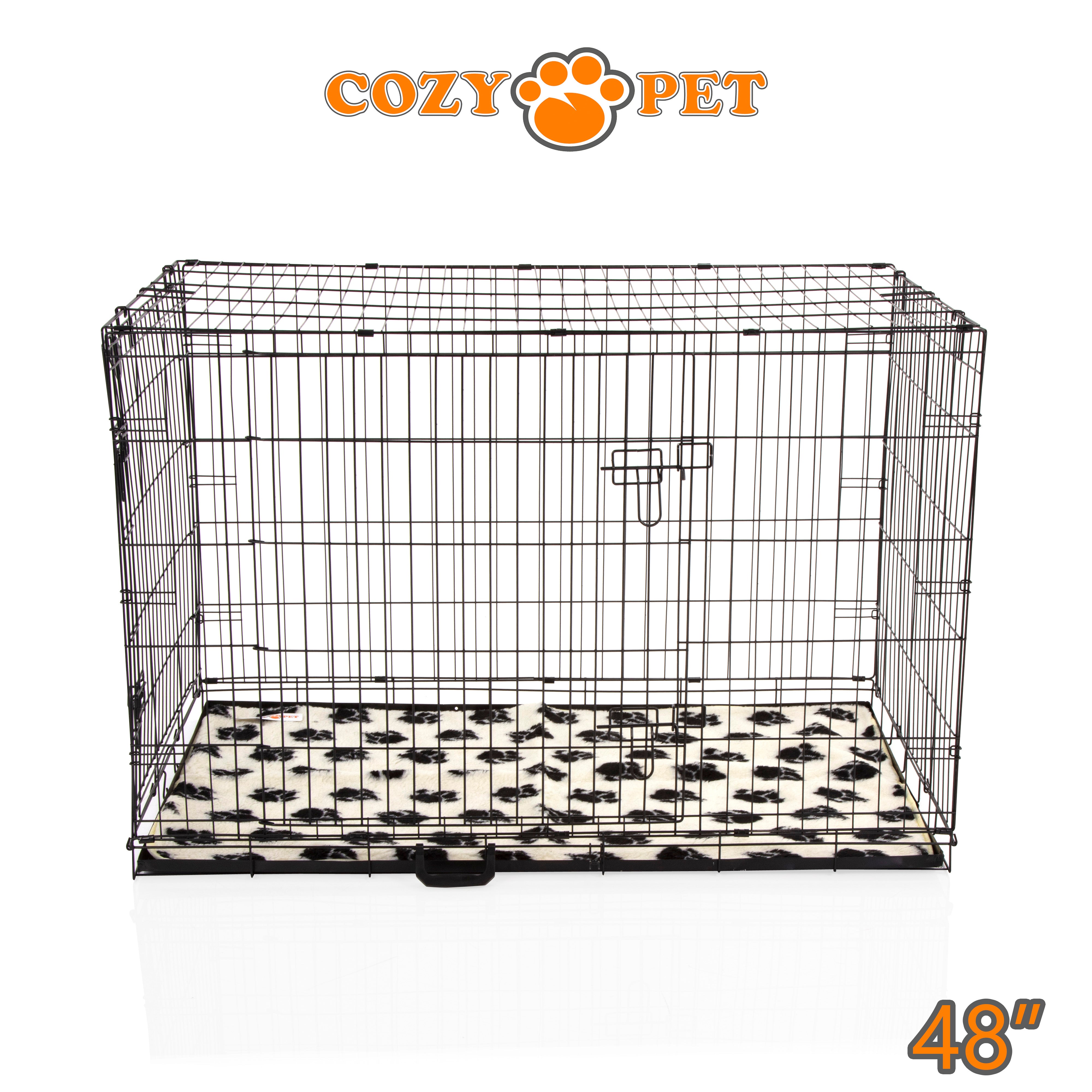 48" Dog Cage in Black by Cozy Pet with Taylored Vet Bedding and a Metal Tray - DC48B + VB48C