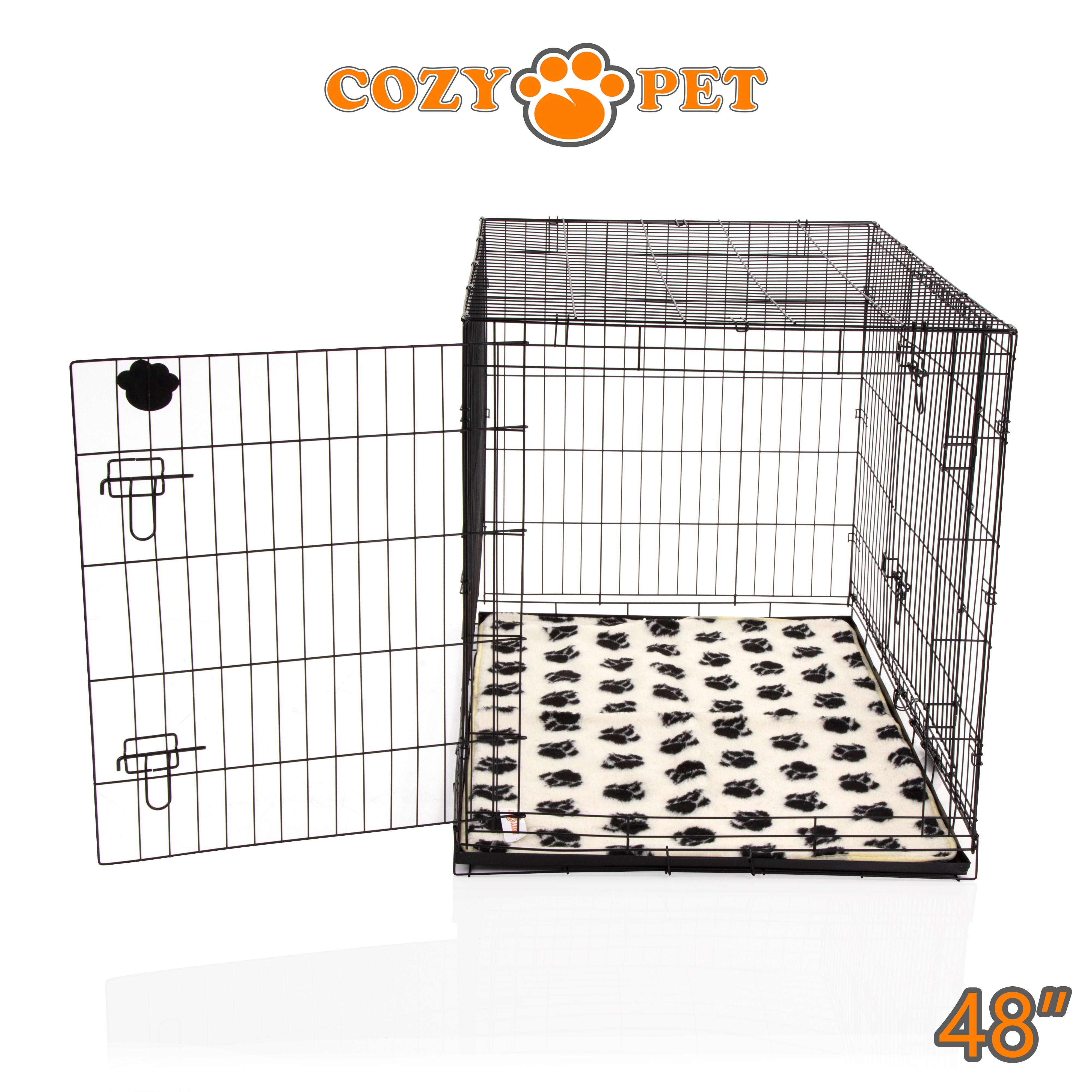 48" Dog Cage in Black by Cozy Pet with Taylored Vet Bedding and a Metal Tray - DC48B + VB48C