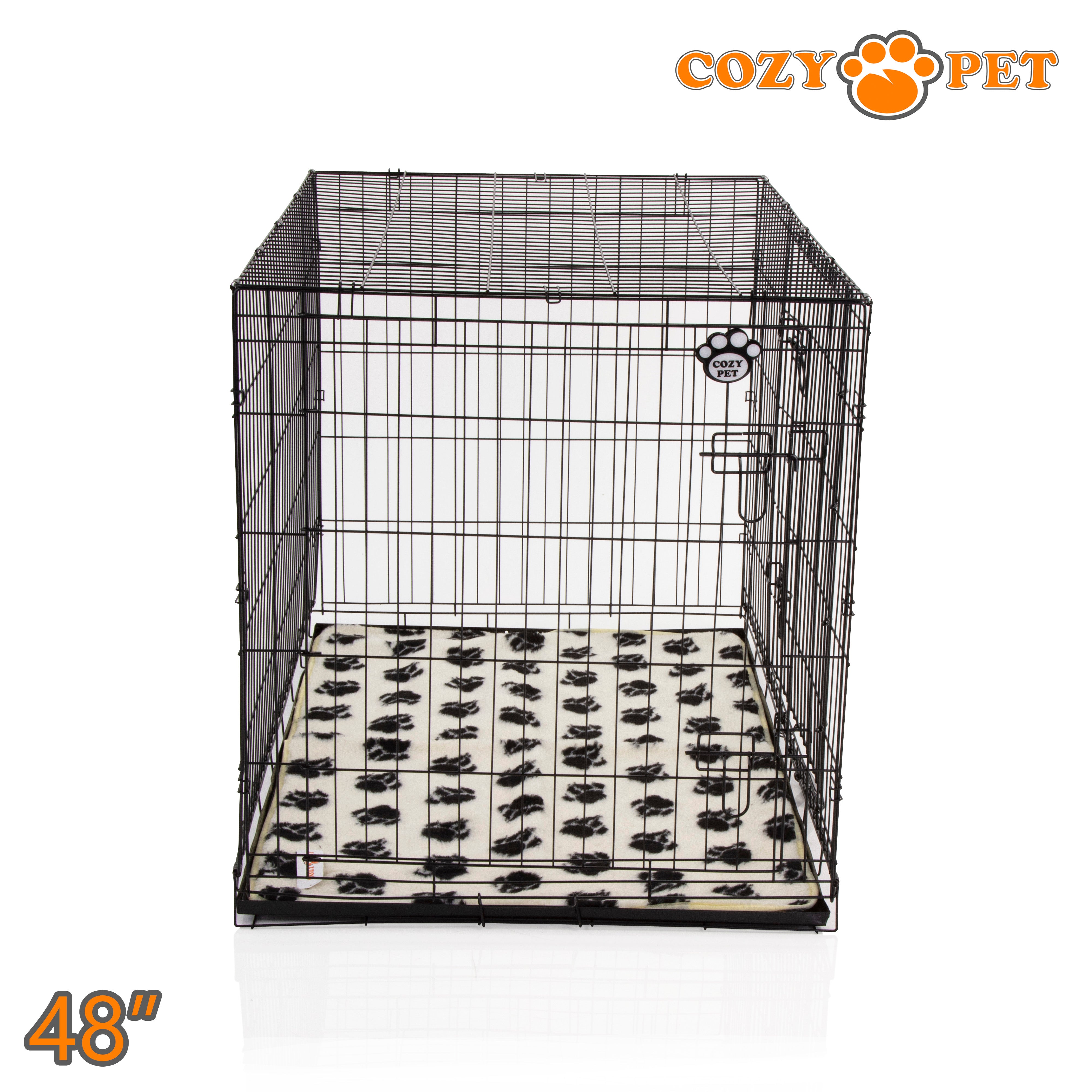 48" Dog Cage in Black by Cozy Pet with Taylored Vet Bedding and a Metal Tray - DC48B + VB48C