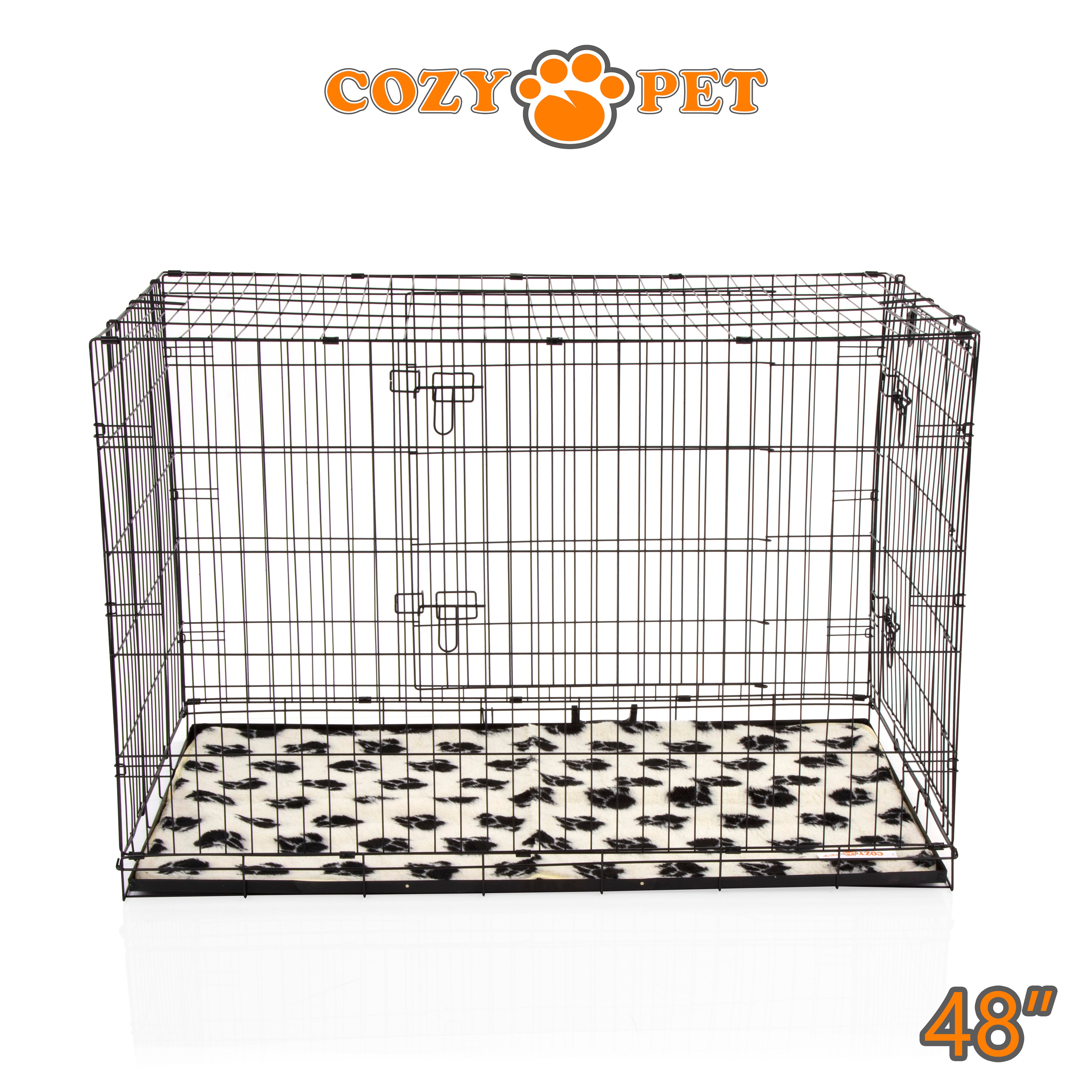 48" Dog Cage in Black by Cozy Pet with Taylored Vet Bedding and a Metal Tray - DC48B + VB48C