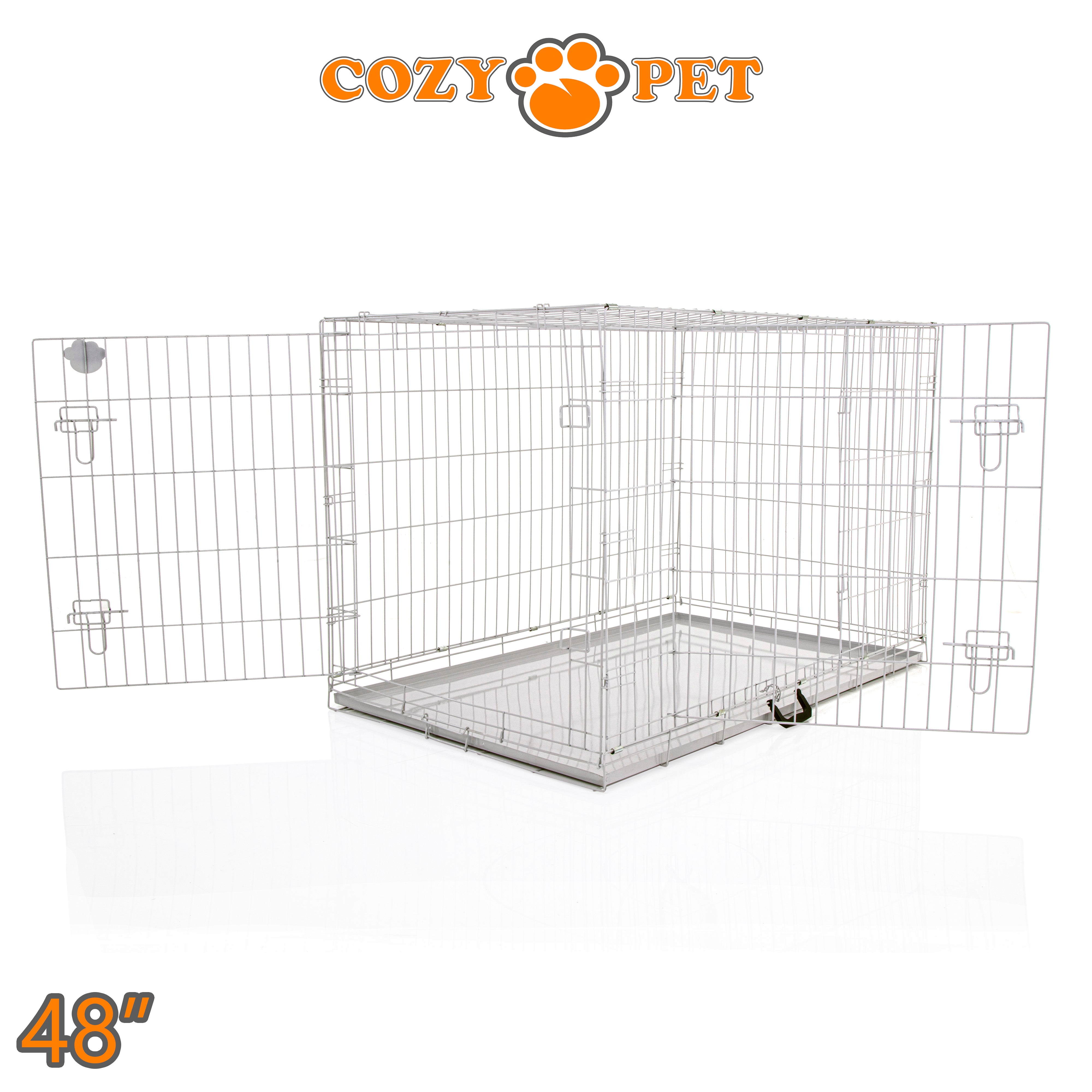 48" Dog Cage in Light Grey by Cozy Pet with Metal Tray - DC48G