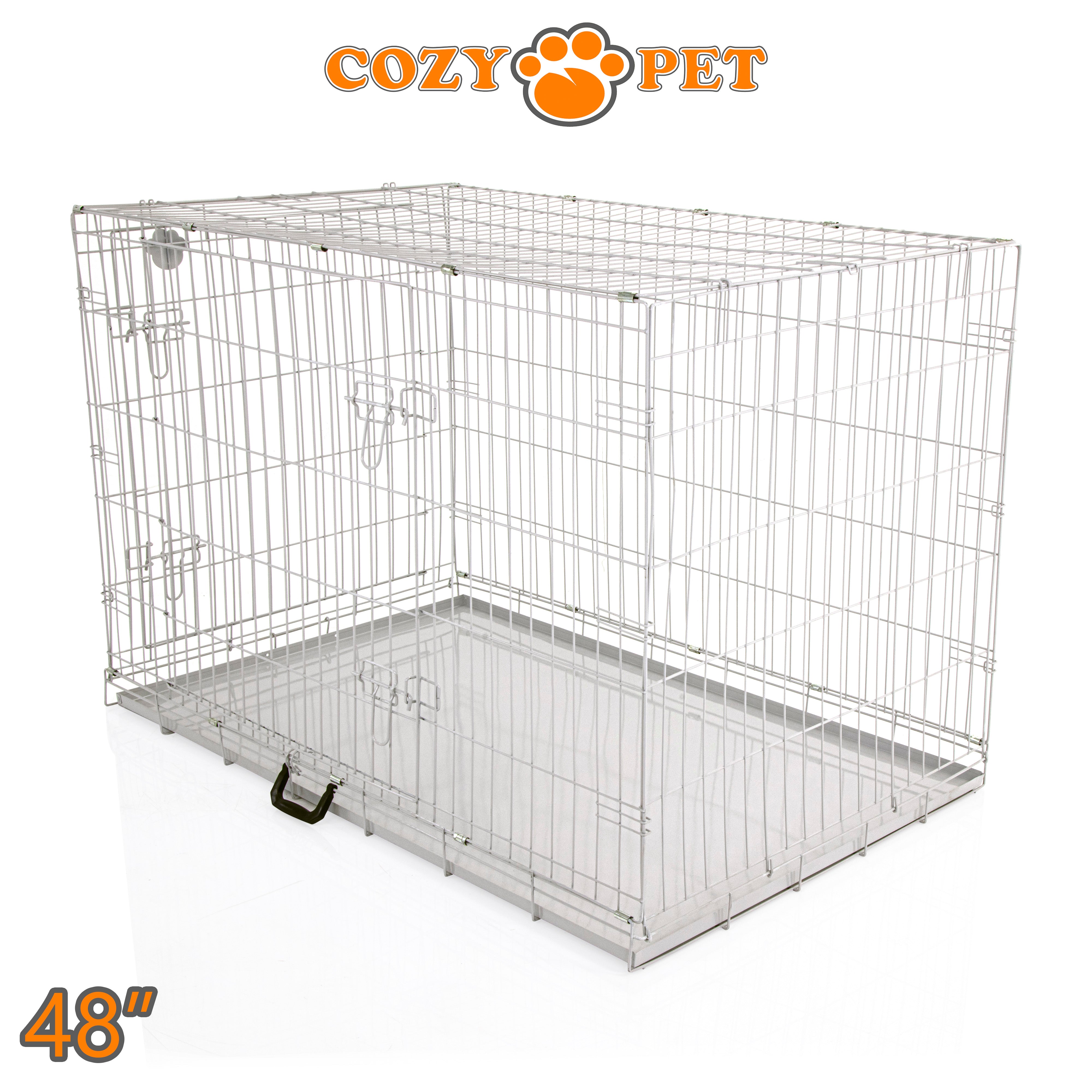 48" Dog Cage in Light Grey by Cozy Pet with Metal Tray - DC48G