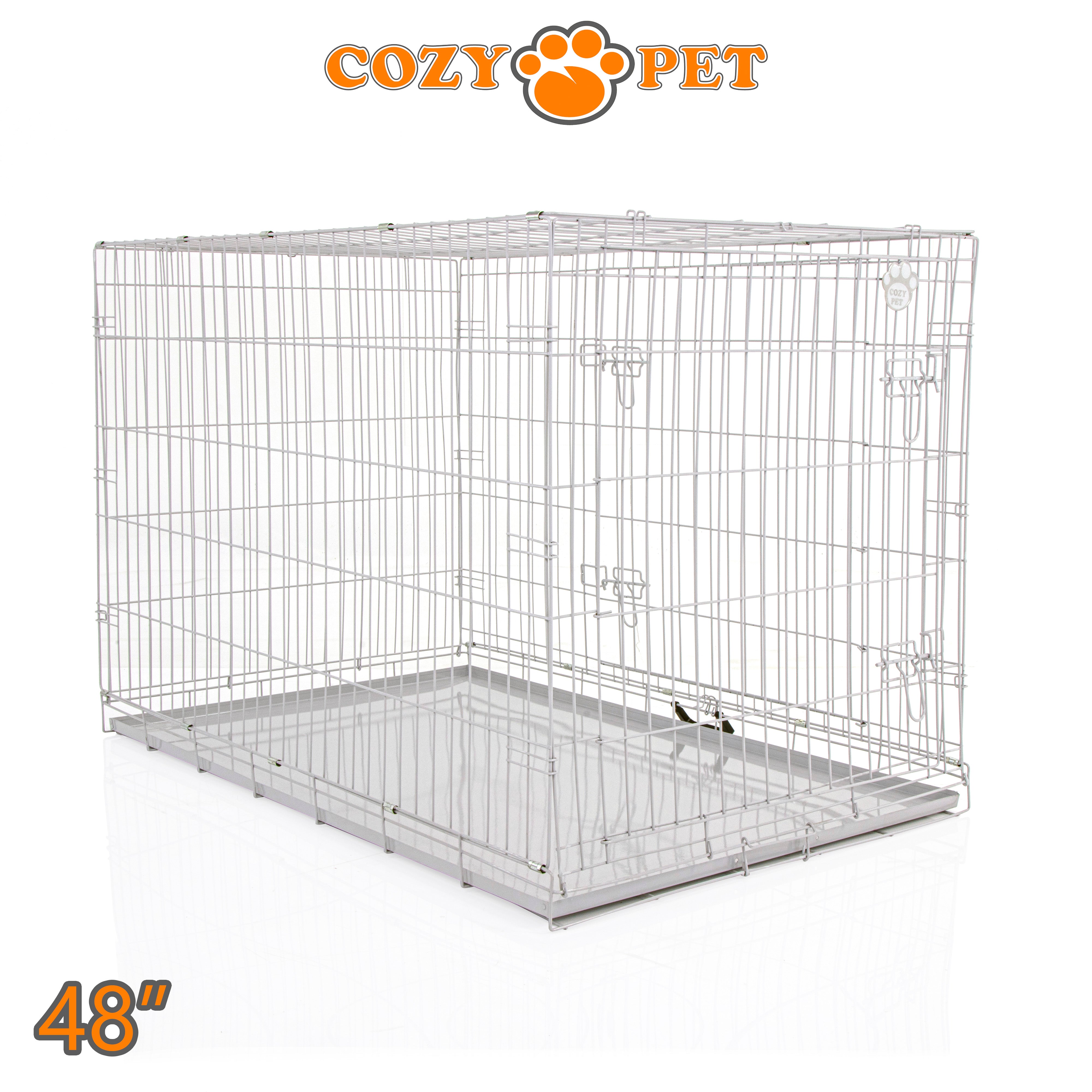 48" Dog Cage in Light Grey by Cozy Pet with Metal Tray - DC48G