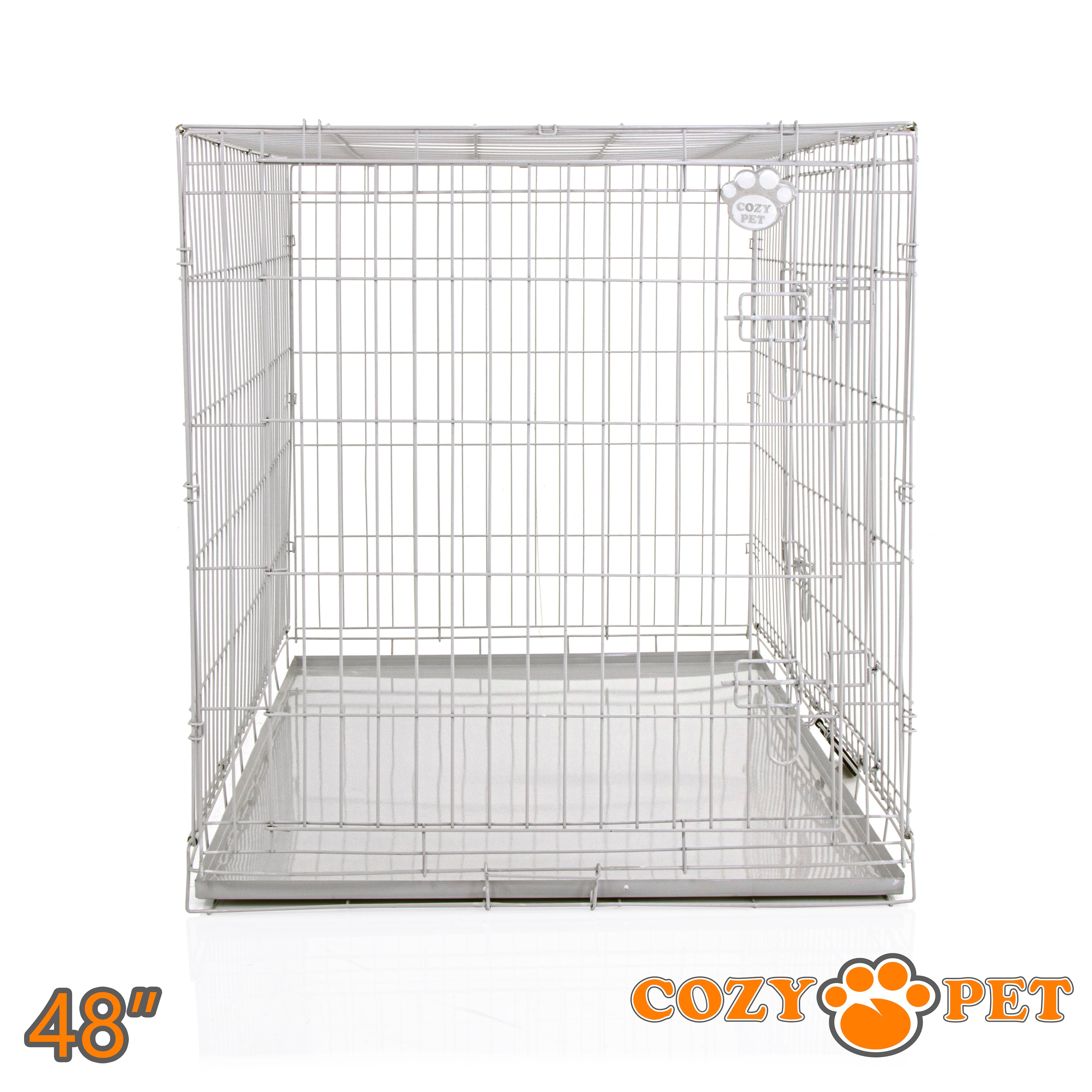 48" Dog Cage in Light Grey by Cozy Pet with Metal Tray - DC48G